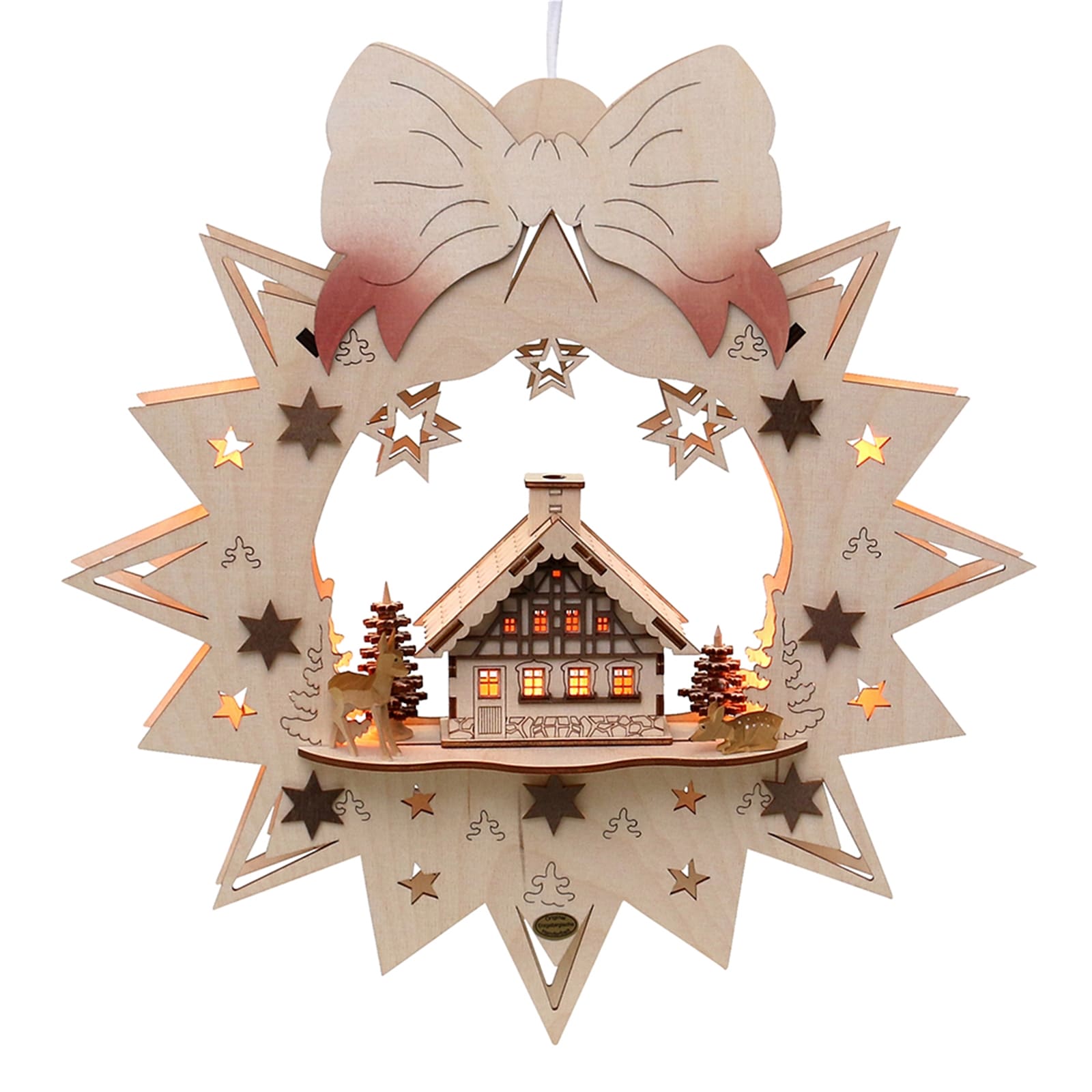 SIGRO Holz Fensterbild beleuchtet Rehe mit Waldhaus - Bild 1