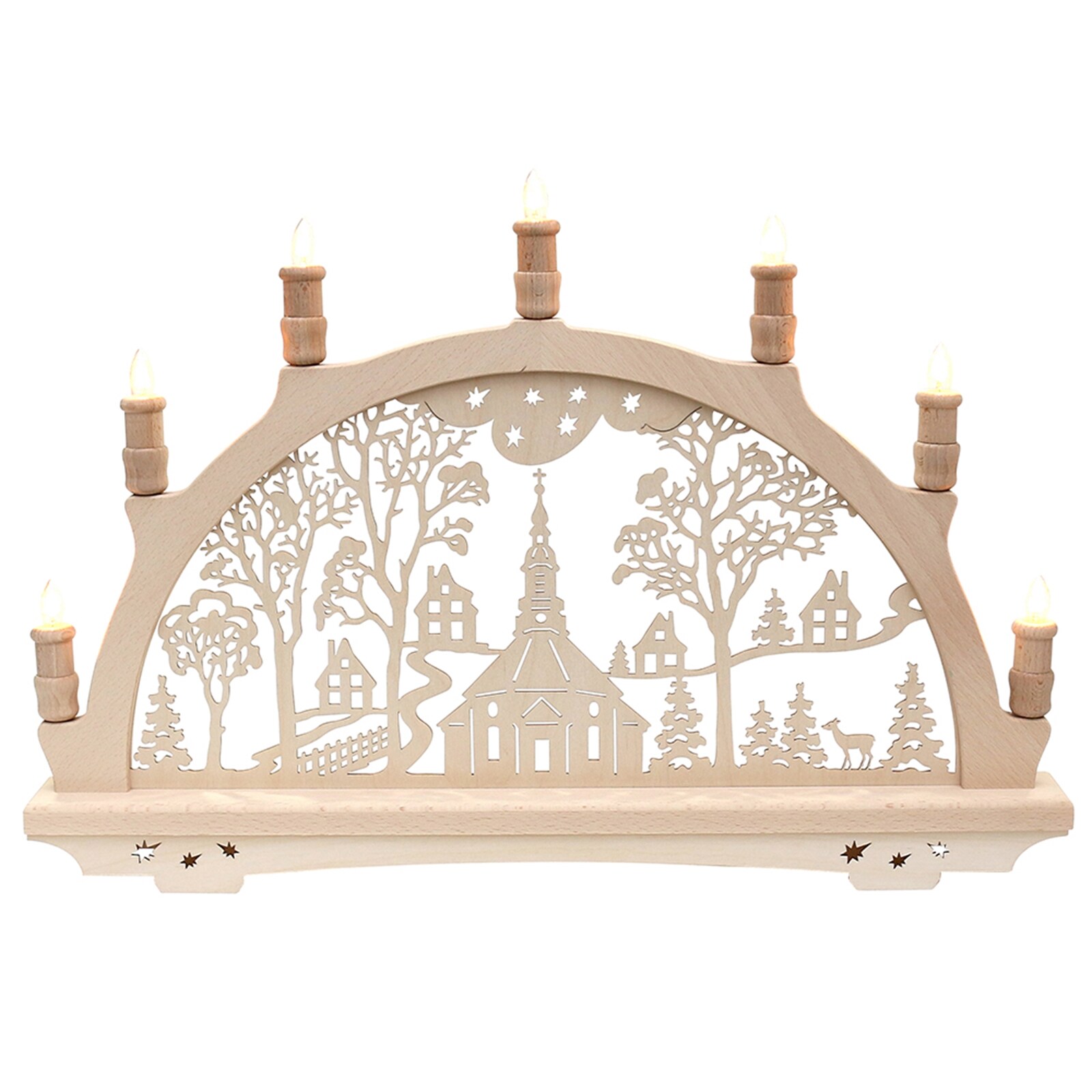 SIGRO Holz Schwibbogen, Spitzkerzen Seiffener Kirche - Bild 1