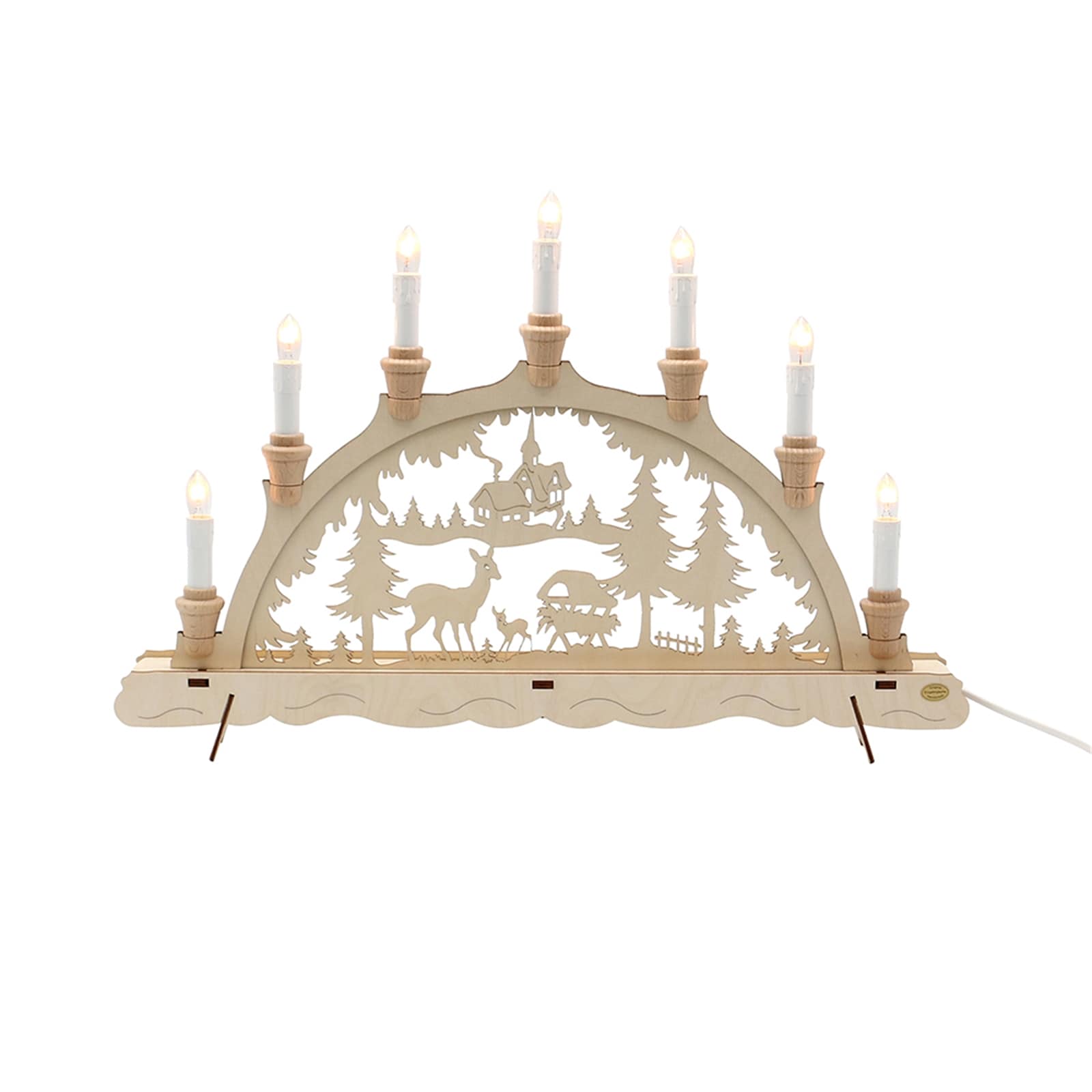 SIGRO Holz Schwibbogen, Spitzkerzen Reh/Futterkrippe - Bild 1