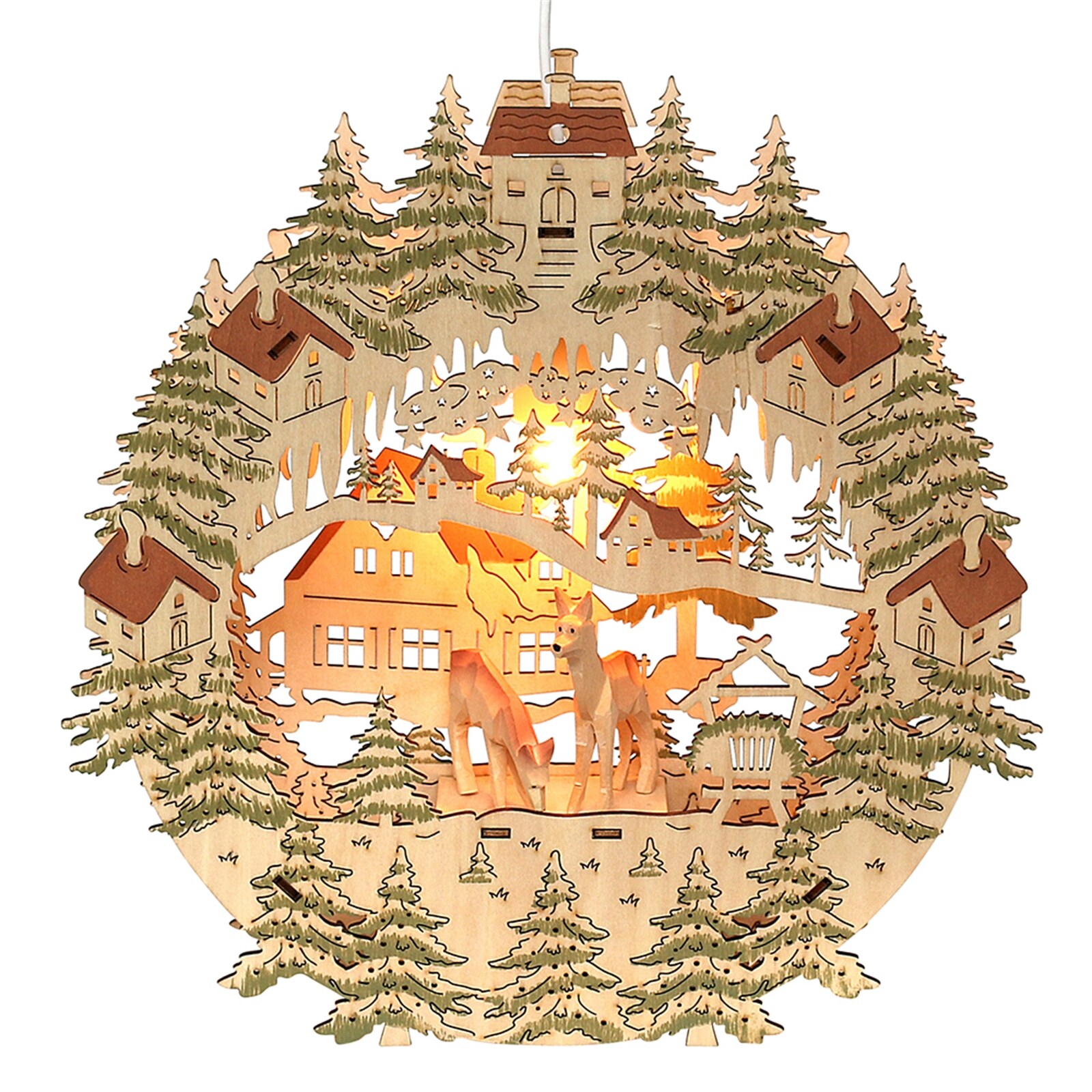 SIGRO Holz Fensterbild, beleuchtet Rehe geschnitzt - Bild 1