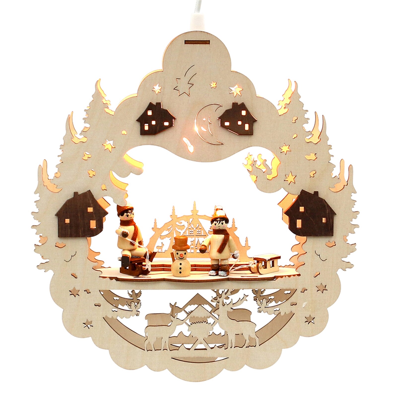 SIGRO Holz Fensterbild, beleuchtet Schlittenkinder - Bild 1