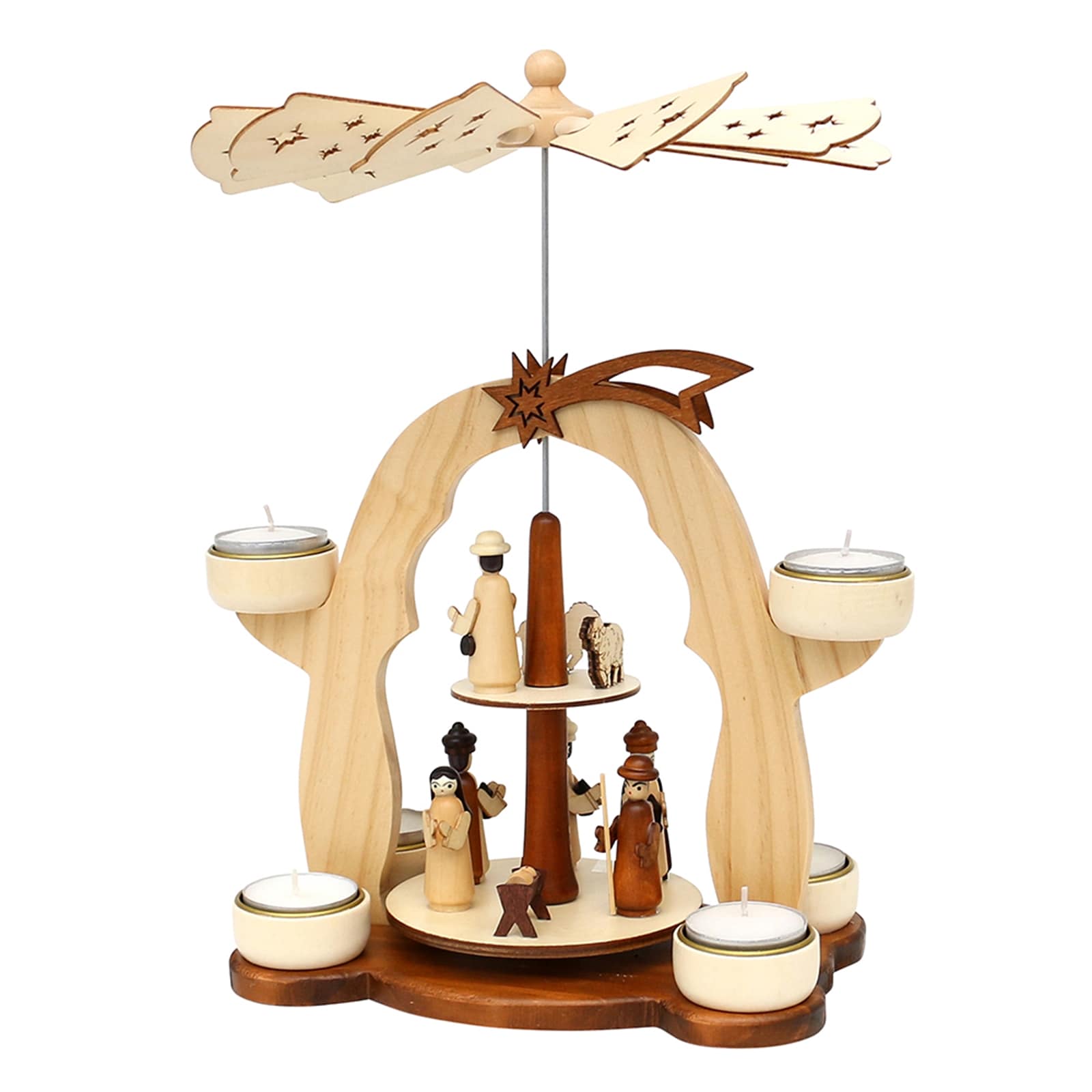 SIGRO Holz Teelicht-Pyramide, 6 Lichter Heilige Nacht - Bild 1