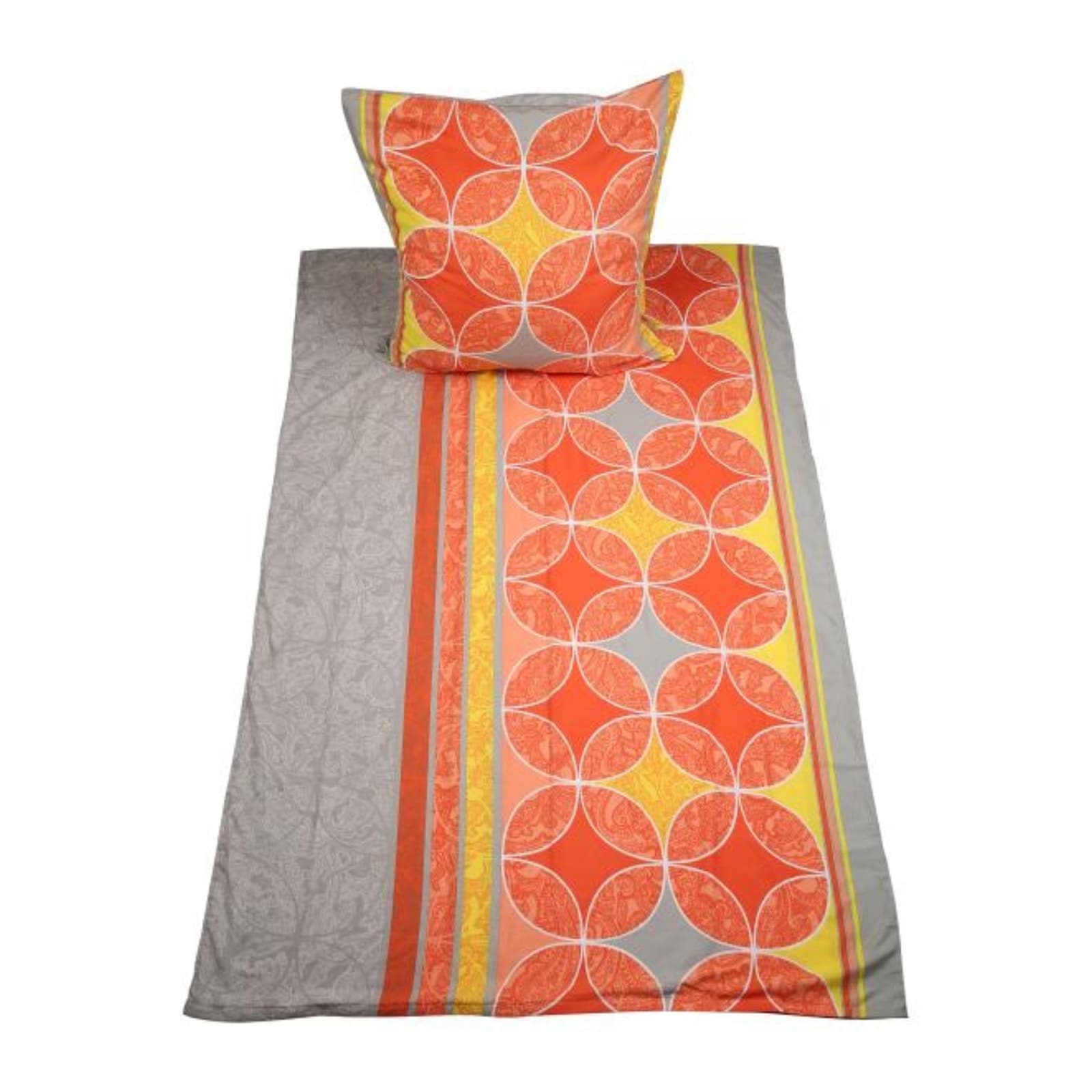 HTI-Living Bettw&auml;sche 2-teiliges Set 135 x 200 Grau mit Orange - Bild 1