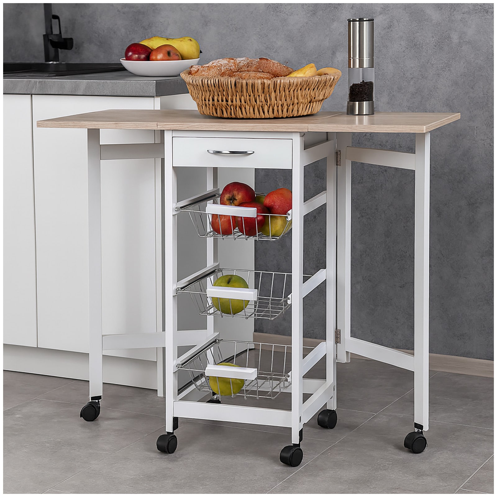 HTI-Living K&uuml;chenbar auf Rollen ausklappbar Skandi - Bild 1