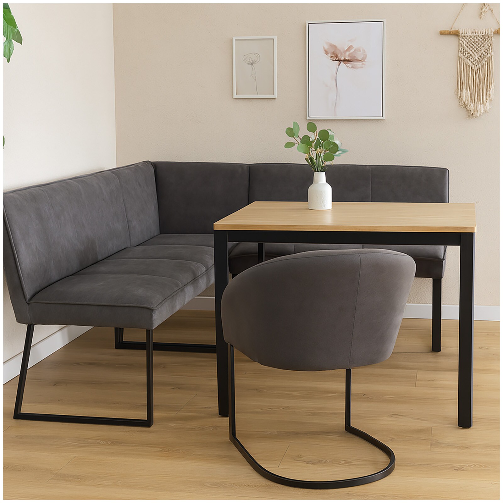 HTI-Living Eckbank 152 x 192 cm Schwarz Vemal kurzer Schenkel links - Bild 1