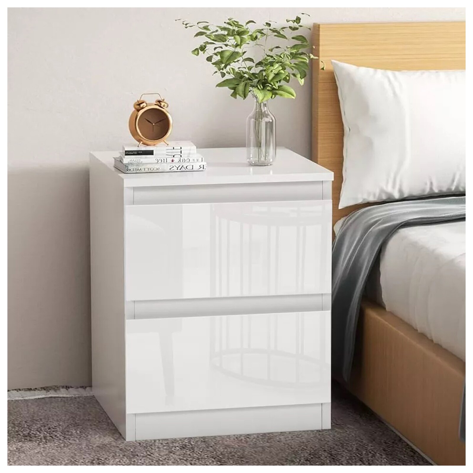 HTI-Living Nachtschrank Kenji Hochglanz Weiß