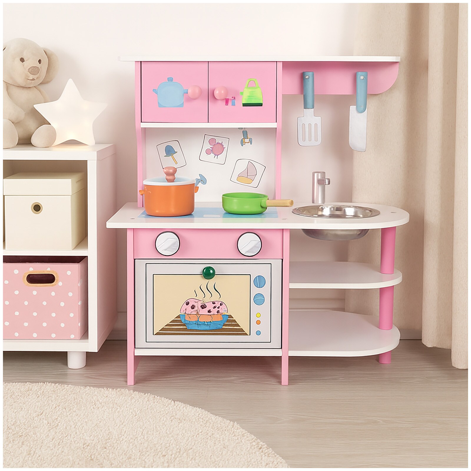 HTI-Line Spielk&uuml;che aus MDF Kinderk&uuml;che pink mit Backofen und Zubeh&ouml;r - Bild 1
