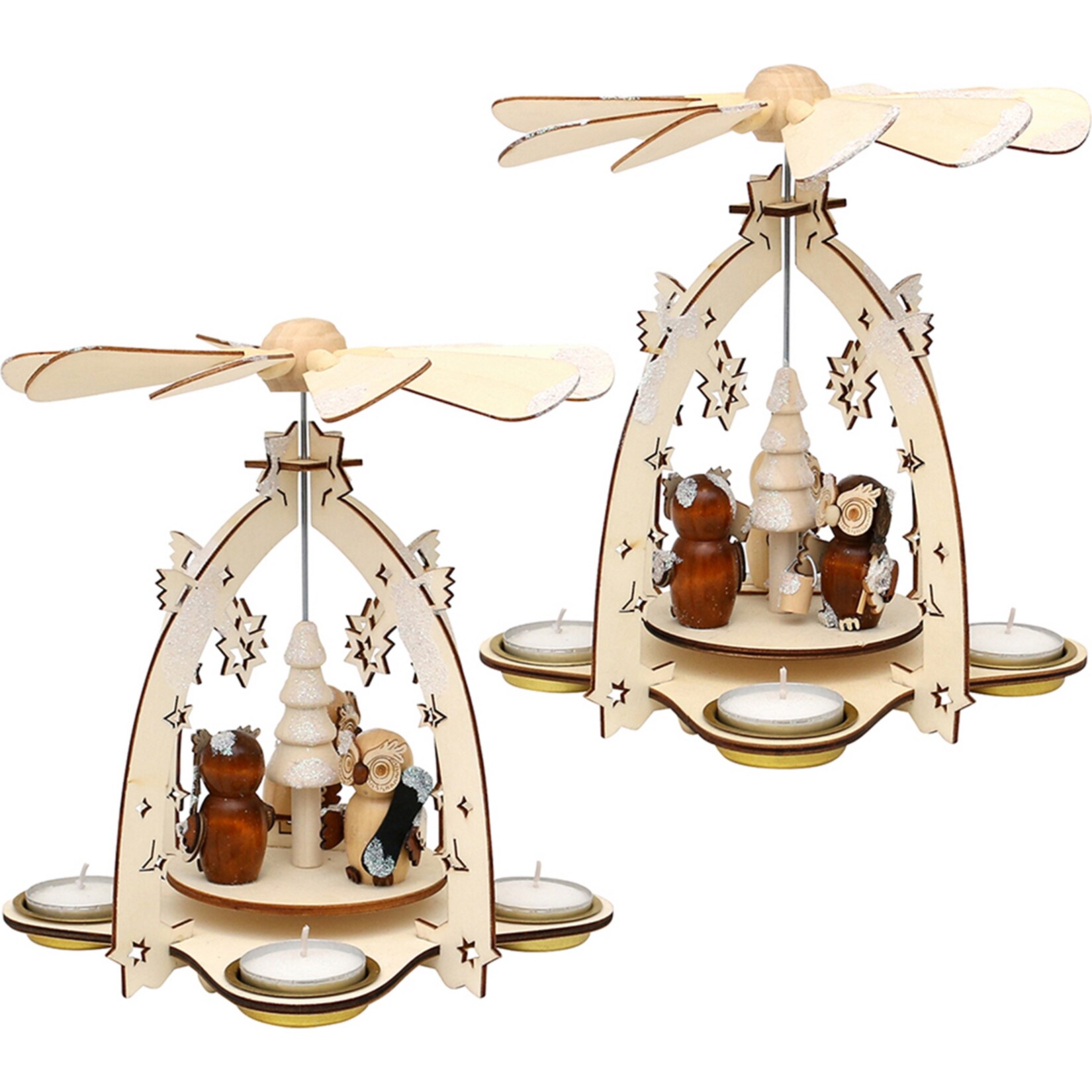 SIGRO Holz Teelichtpyramide, sortiert mit Eulenfiguren - Bild 1