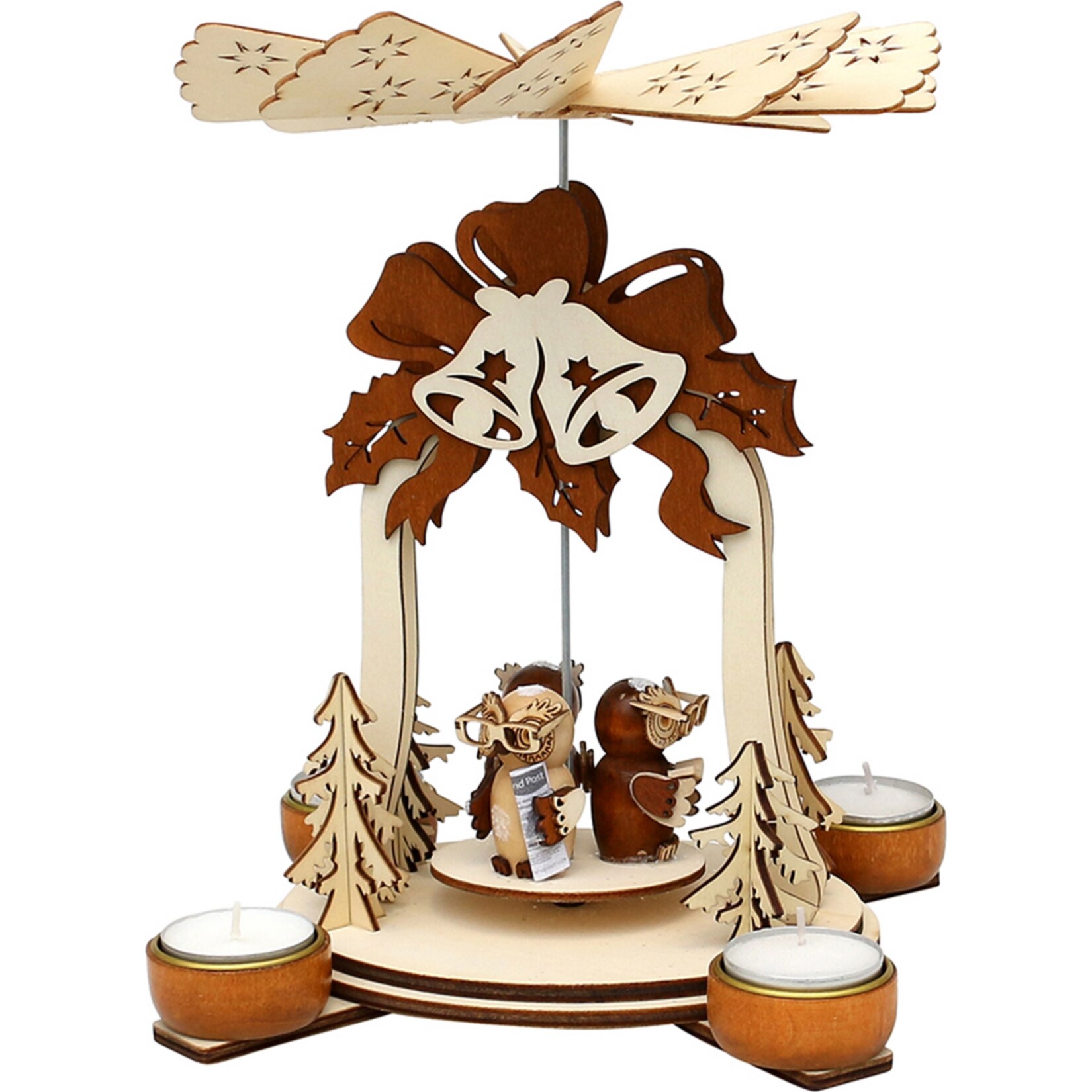 SIGRO Holz Teelichtpyramide Glocke, mit Eulenfiguren - Bild 1