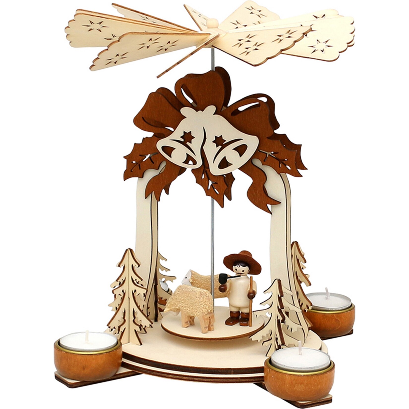 SIGRO Holz Teelichtpyramide Glocke, mit Schafen   Sch&auml;fer - Bild 1