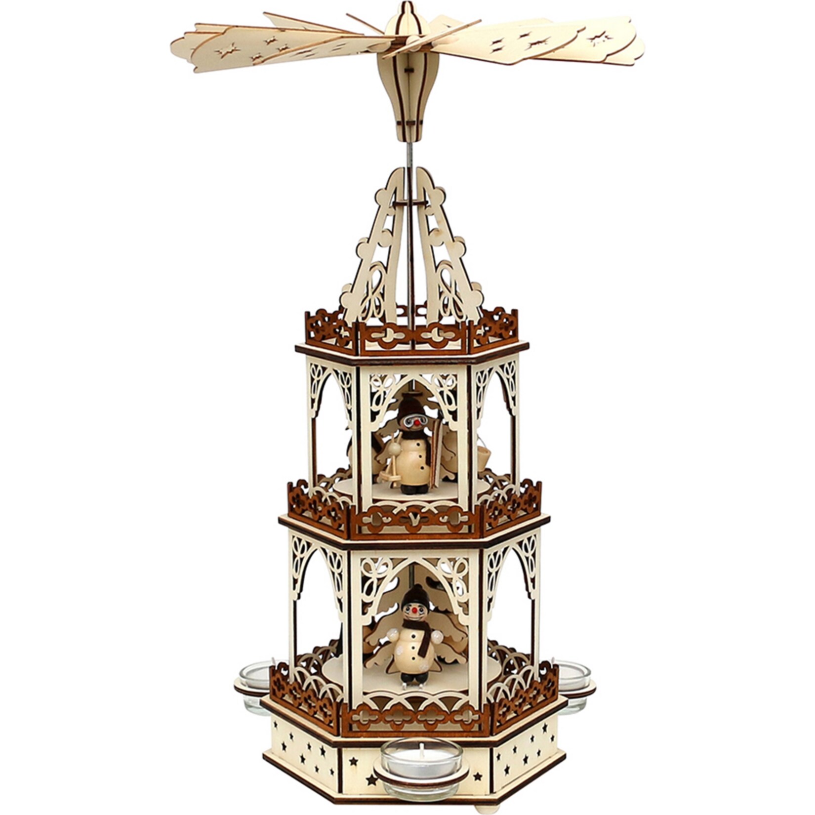 SIGRO Holz Teelichtpyramide 3 Etagen Schneemänner | 04046183649601