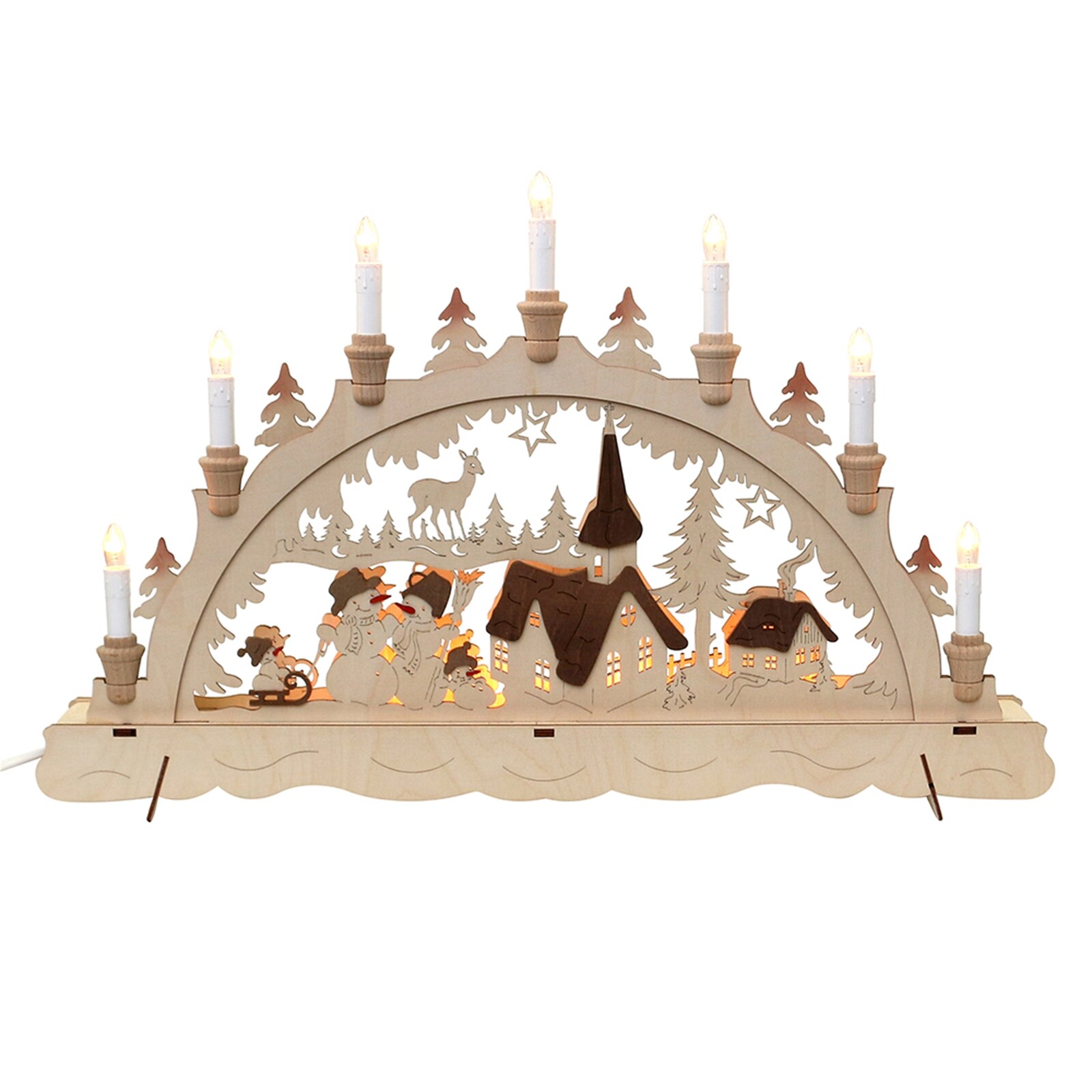 SIGRO Holz-Schwibbogen Waldkirche mit Schneem&auml;nnern - Bild 1