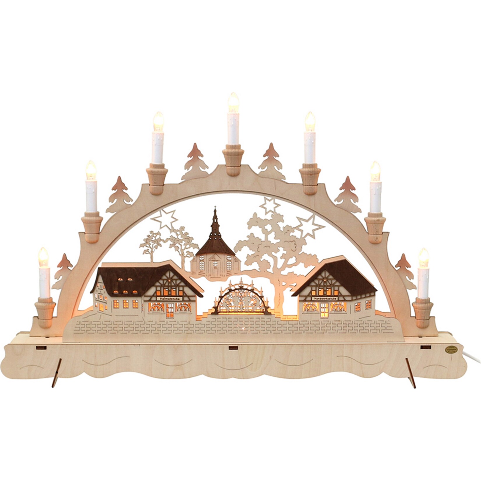 SIGRO Holz-Schwibbogen Waldkirche mit Schneem&auml;nnern - Bild 1