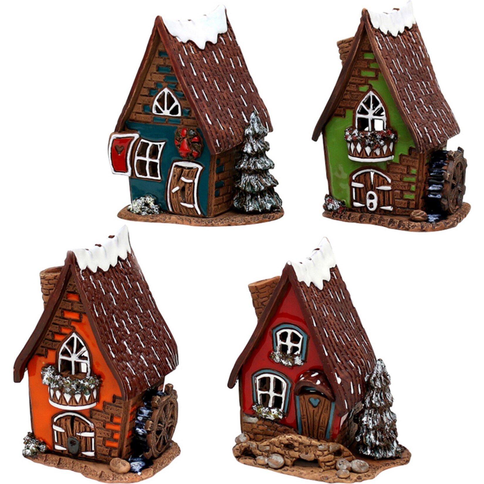 SIGRO Keramik Lichthaus "Wasserm&uuml;hle und Tannenbaum" 1 S 4-fach sortiert - Bild 1