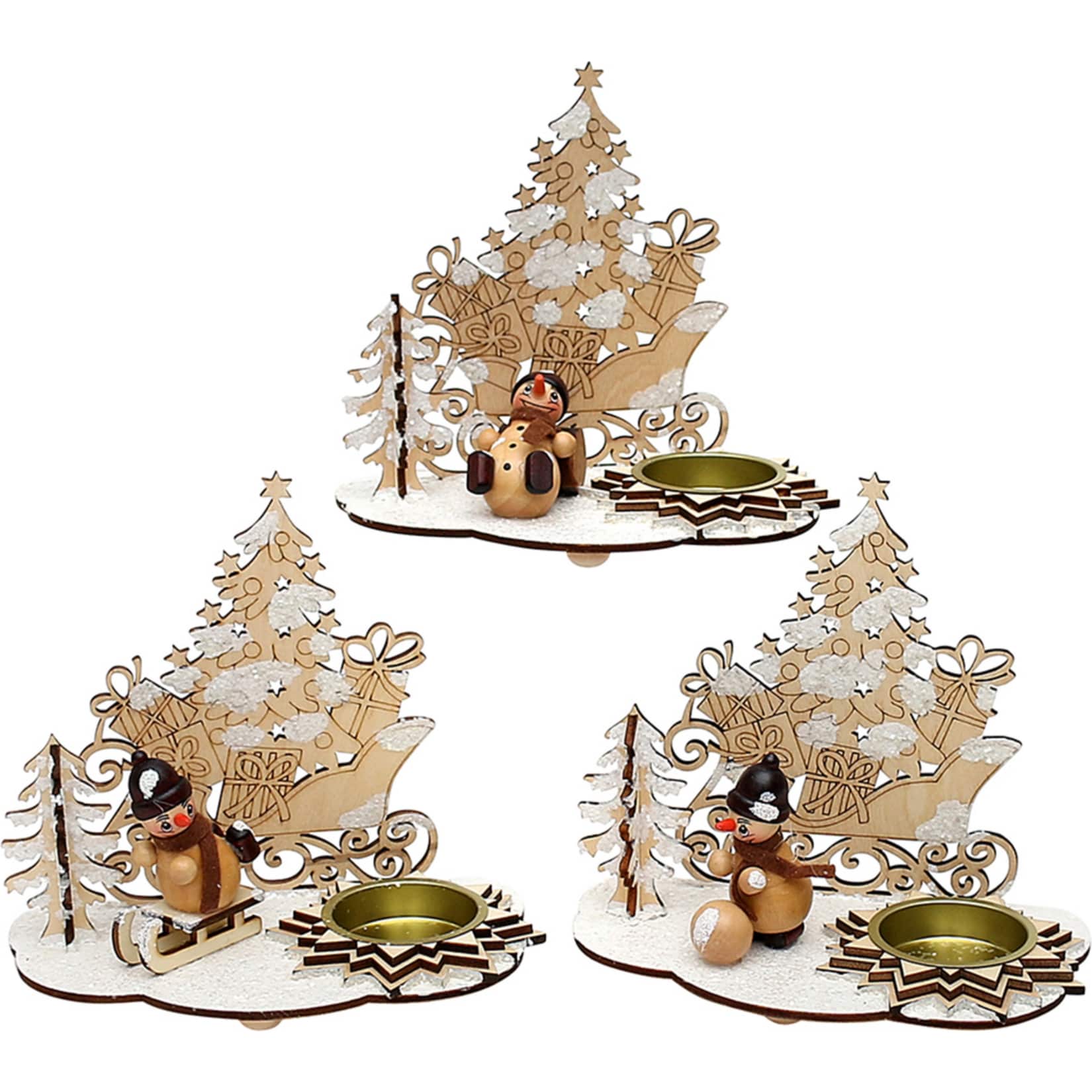 SIGRO Teelichthalter mit Schneemannfigur Schlitten mit Schnee - Bild 1