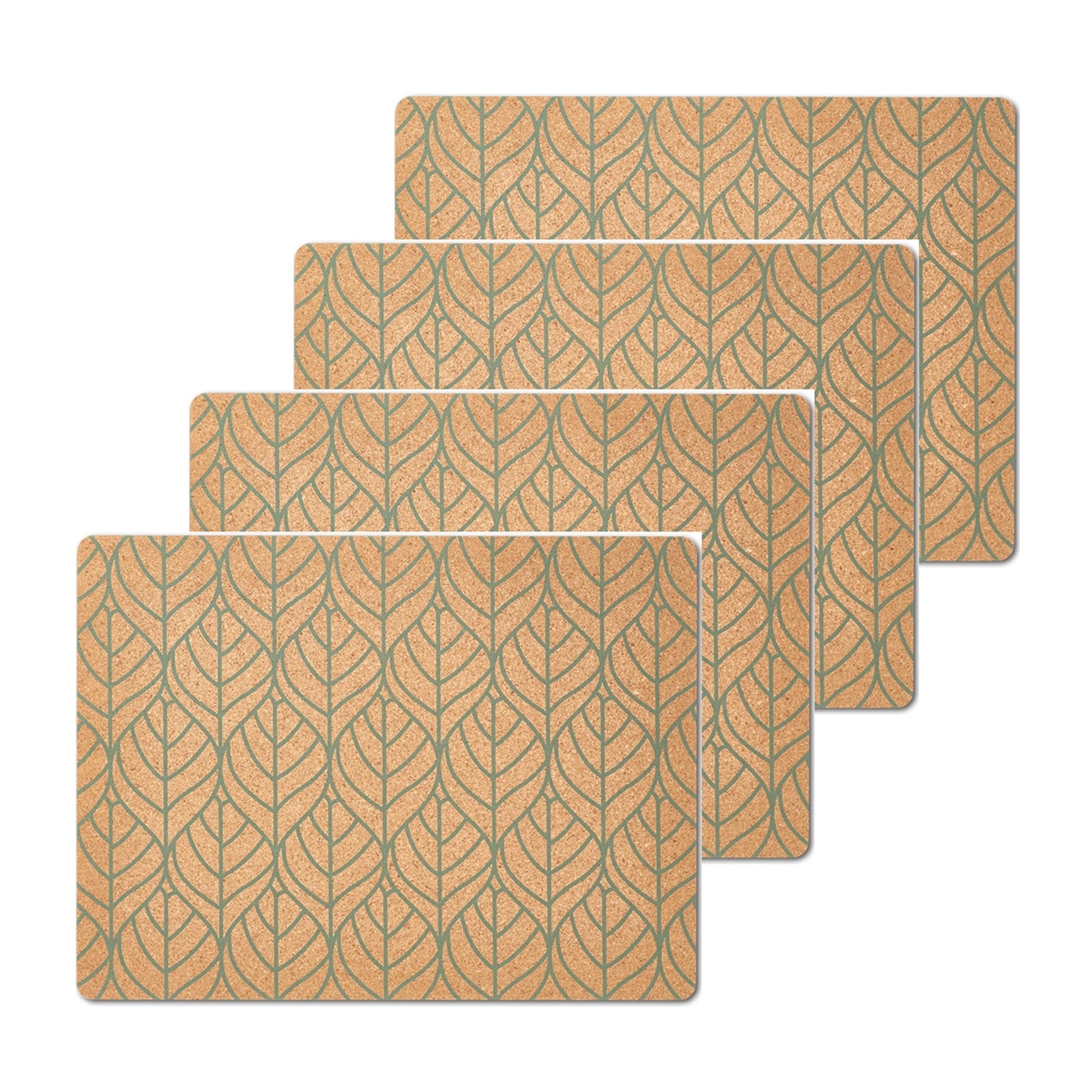 neuetischkultur Platzset Kork, 4 St&uuml;ck Graphic Leave gr&uuml;n - Bild 1