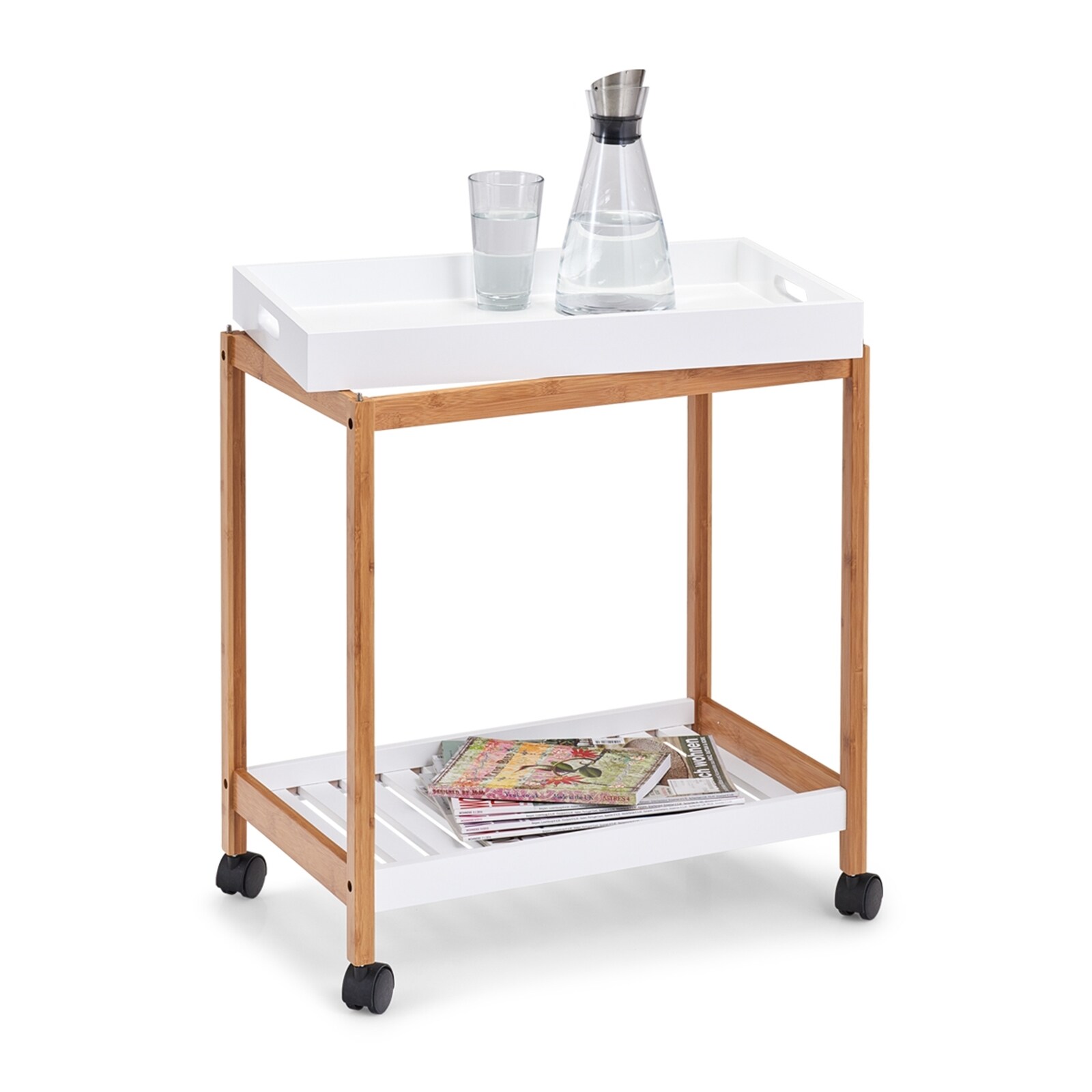 HTI-Living Beistellwagen mit Tablett, wei&szlig; Bambus, MDF - Bild 1