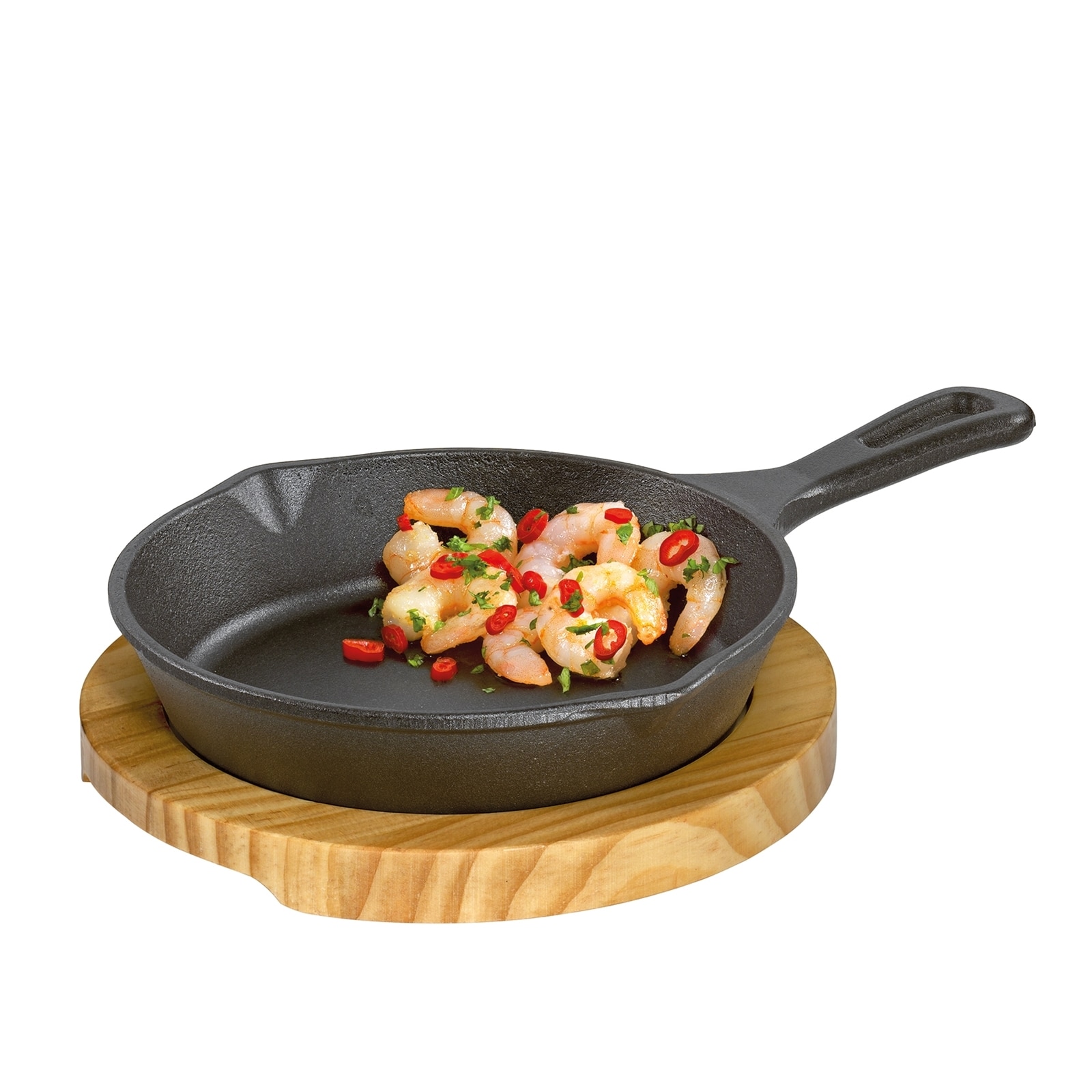 neuetischkultur Pfanne Gusseisen, rund mit Holzbrett - Bild 1