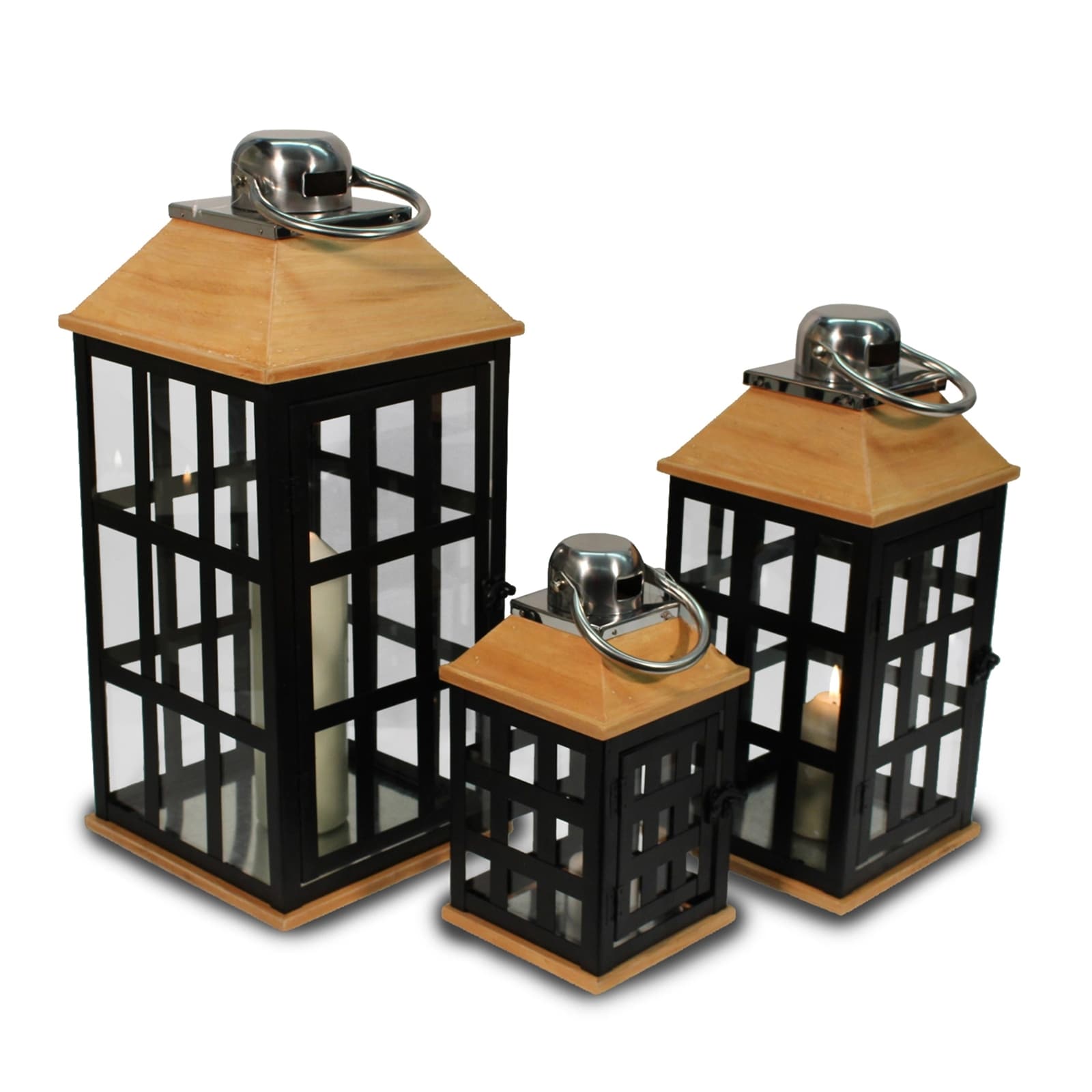 HTI-Living Laternen-Set, 3-teilig Metall/Holz - Bild 1