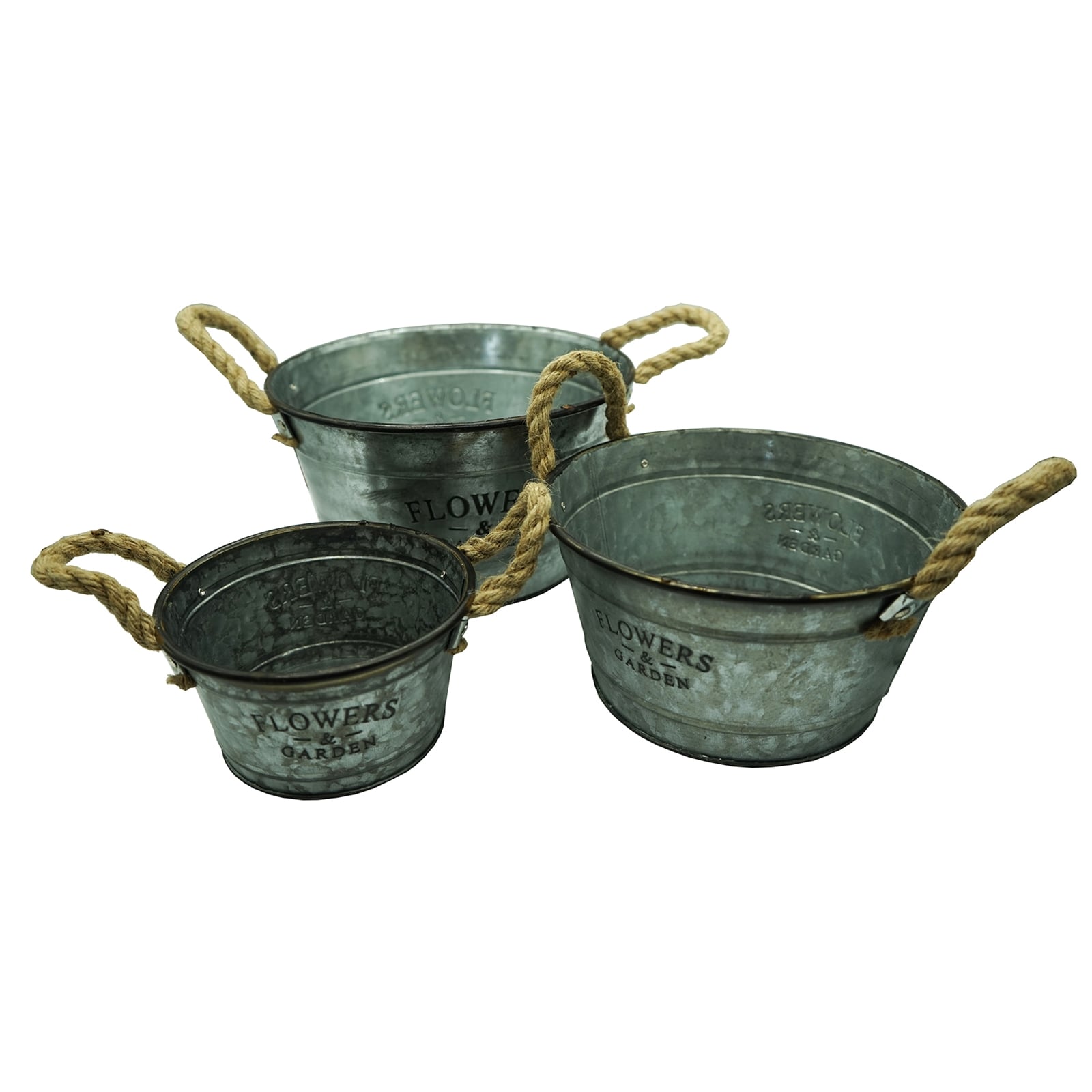 HTI-Living Pflanztopf Zink, rund, 3-teilig mit Jutegriff - Bild 1