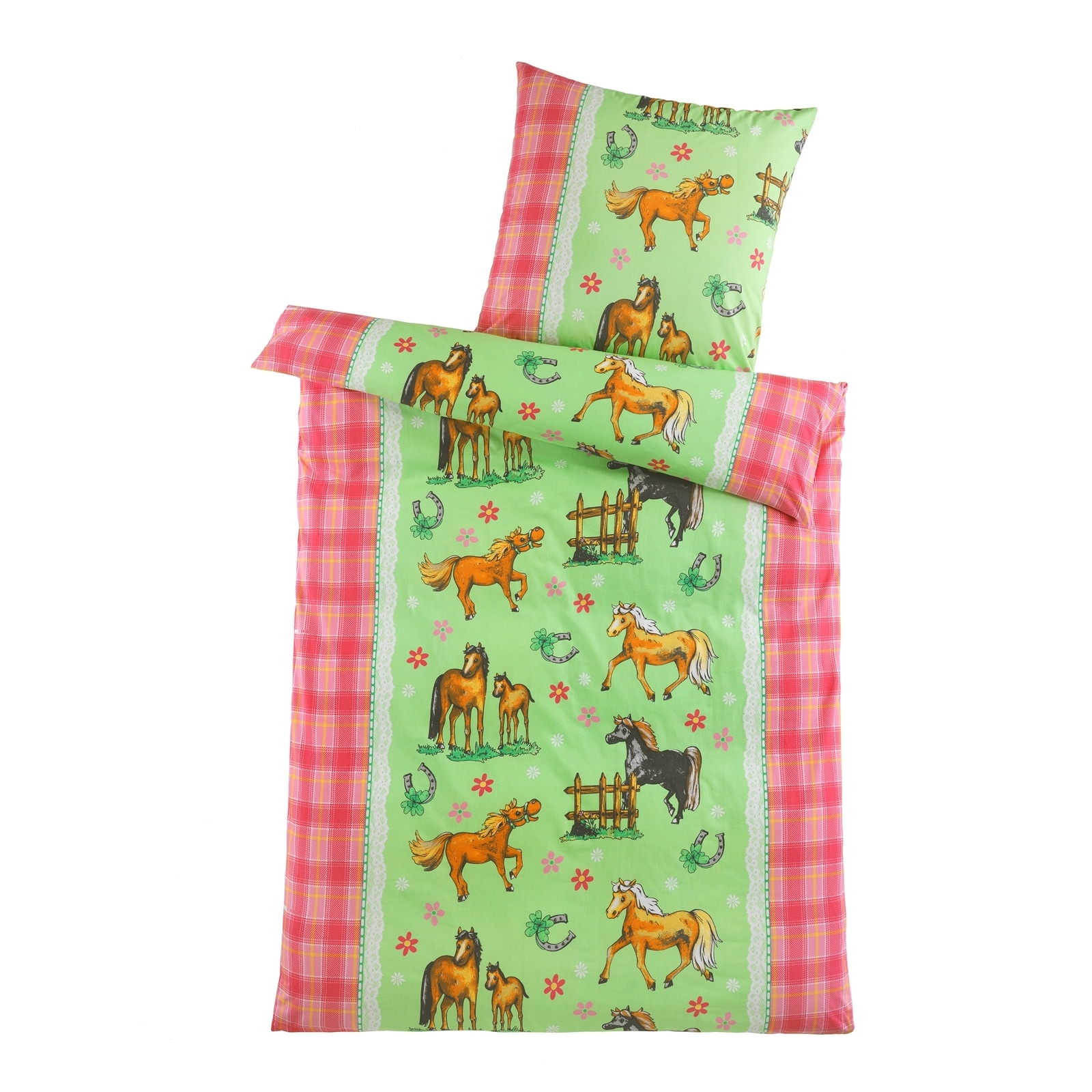 HTI-Living Mikrofaser Kinder Bettw&auml;sche 2-teilig 80x80 135x20 Pferdehof - Bild 1