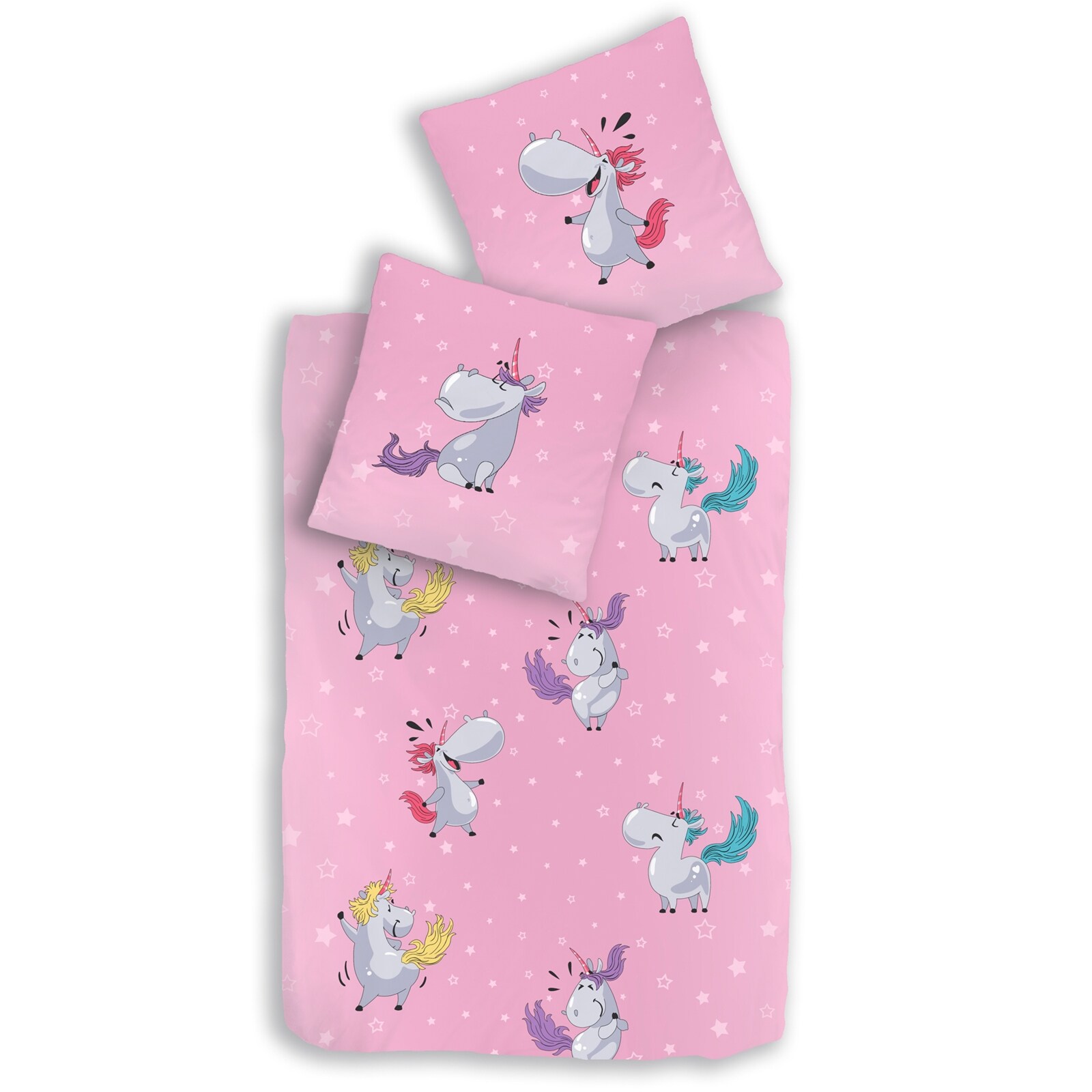 HTI-Living Mikrofaser Biber Bettw&auml;sche 135 x 200 Einhorn Rose - Bild 1