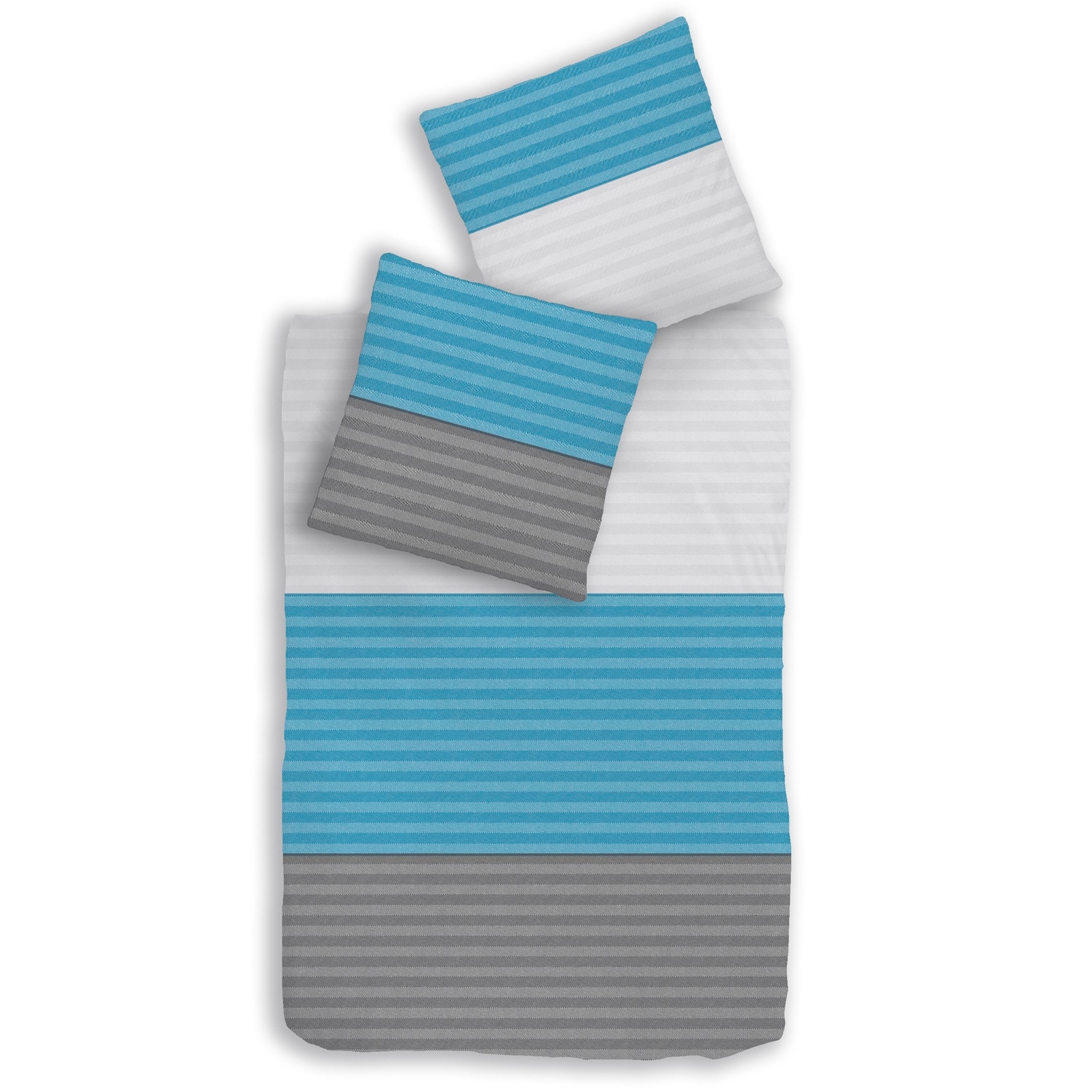 HTI-Living Mikrofaser Biber Bettw&auml;sche 135 x 200 Querstreifen Ozeanblau - Bild 1