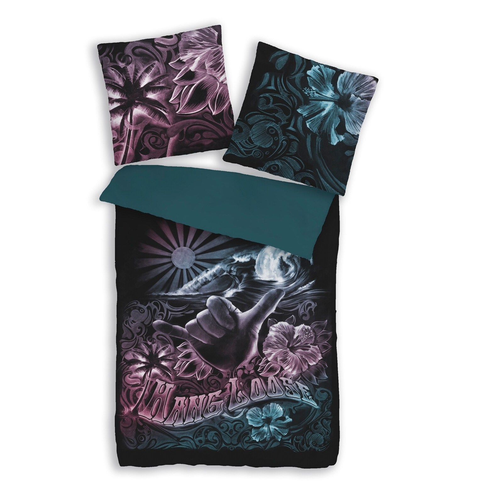 HTI-Living Mako Satin Bettw&auml;sche 2tlg. 135/200 cm Hang Loose hibiskus - Bild 1