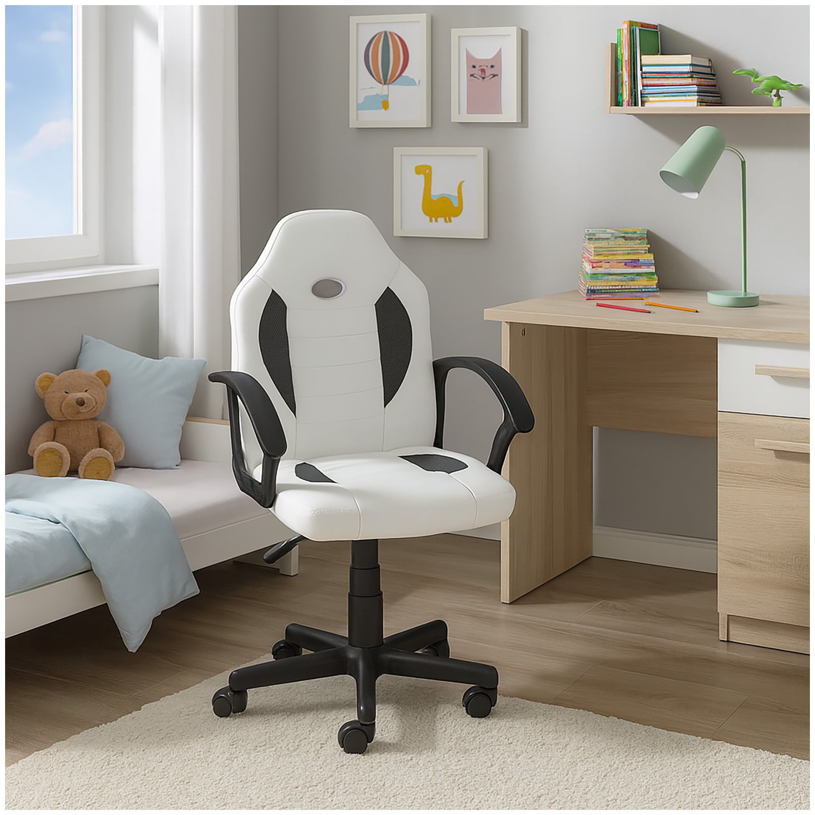 HTI-Living Schreibtischstuhl Junior h&ouml;henverstellbar ergonomischer Drehstuhl Wei&szlig;-Grau - Bild 1