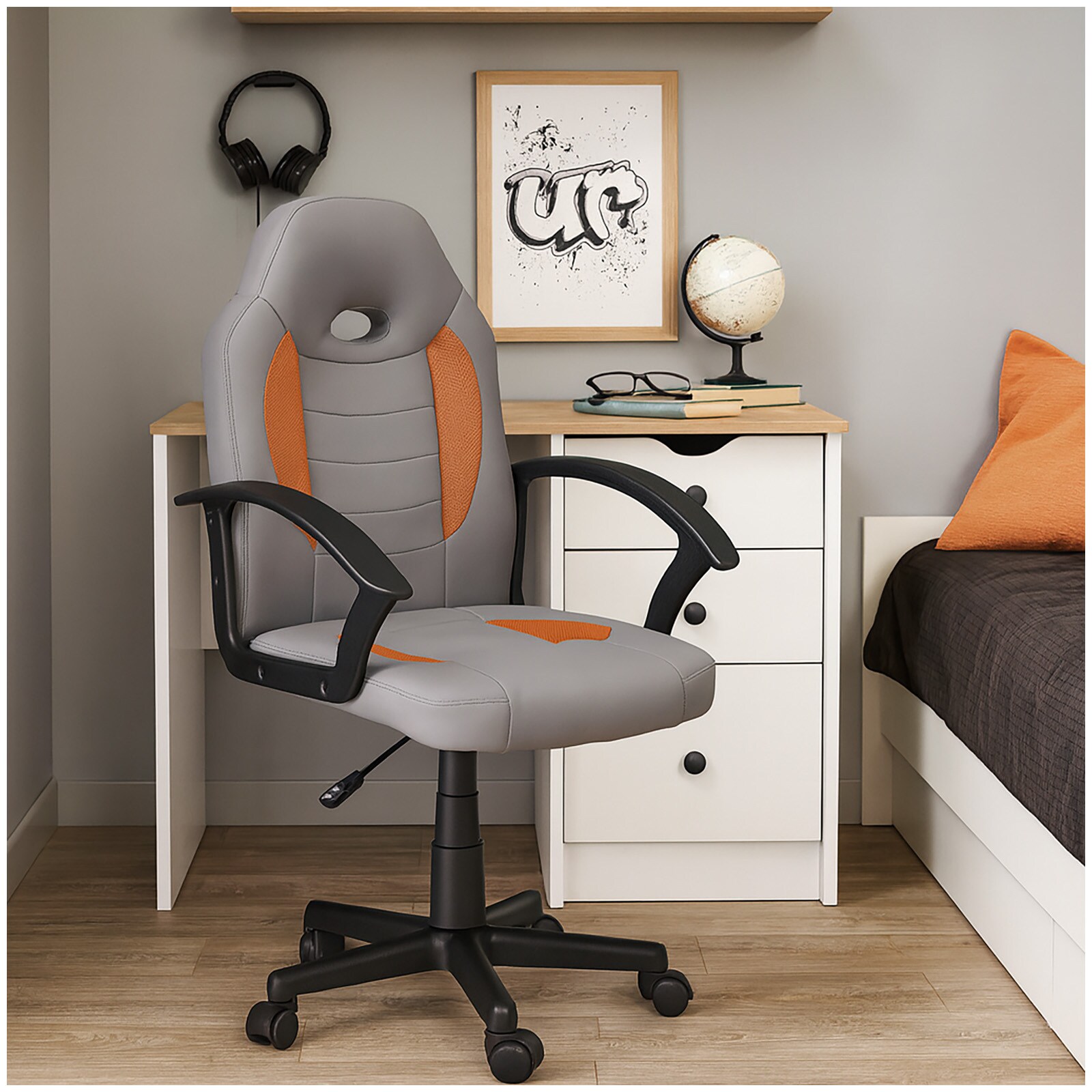 HTI-Living Schreibtischstuhl höhenverstellbar Daytona Junior Grau-Orange