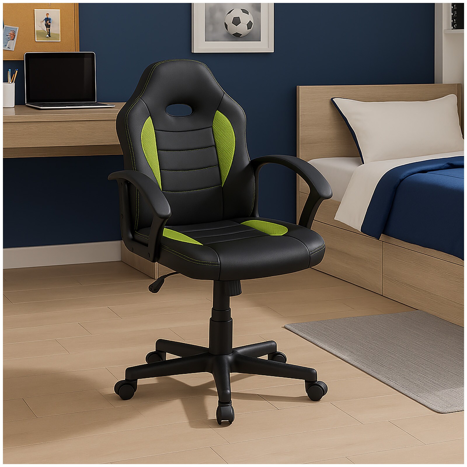 HTI-Living Schreibtischstuhl Junior h&ouml;henverstellbar ergonomischer Drehstuhl Schwarz-Gr&uuml;n - Bild 1