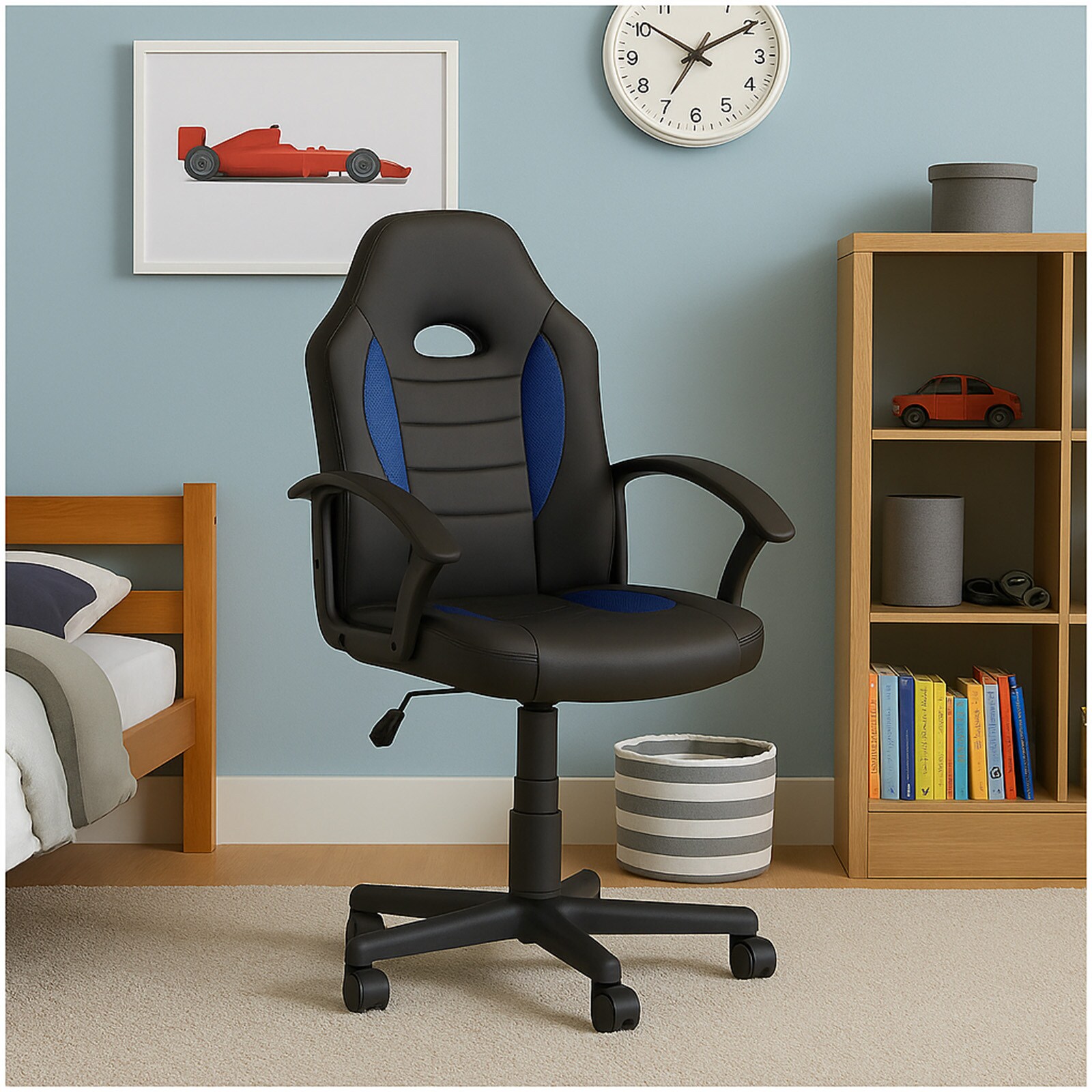 HTI-Living Schreibtischstuhl Junior h&ouml;henverstellbar ergonomischer Drehstuhl Schwarz-Blau - Bild 1