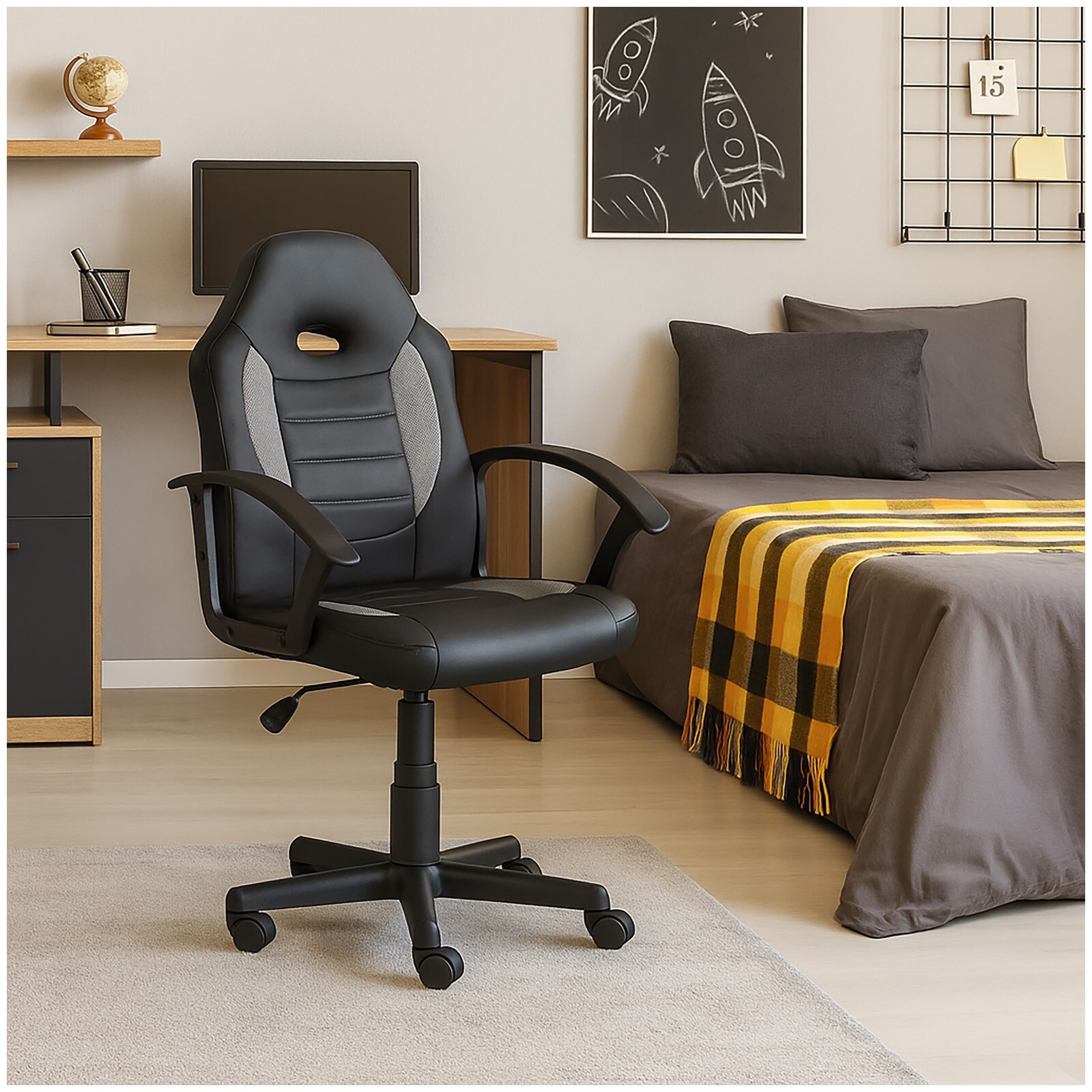 HTI-Living Schreibtischstuhl höhenverstellbar Daytona Junior Schwarz-Grau | 04255701914354