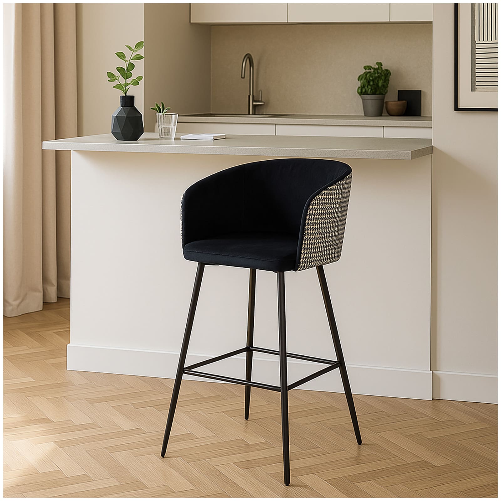 HTI-Living Barstuhl Delray Hahnentritt Schwarz-Wei&szlig; - Bild 1