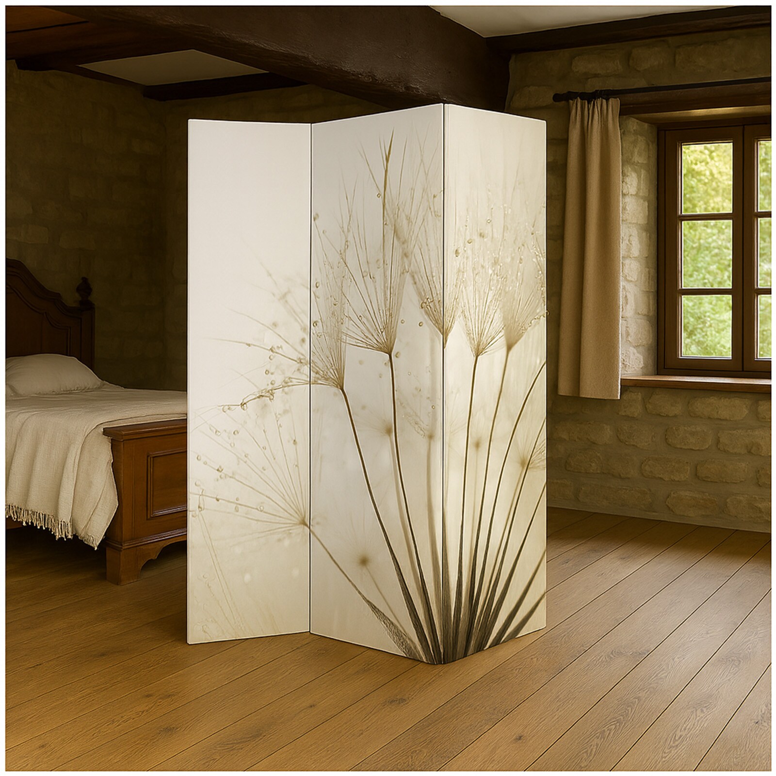 HTI-Living Paravent mit Naturmotiv Pusteblume Weiß