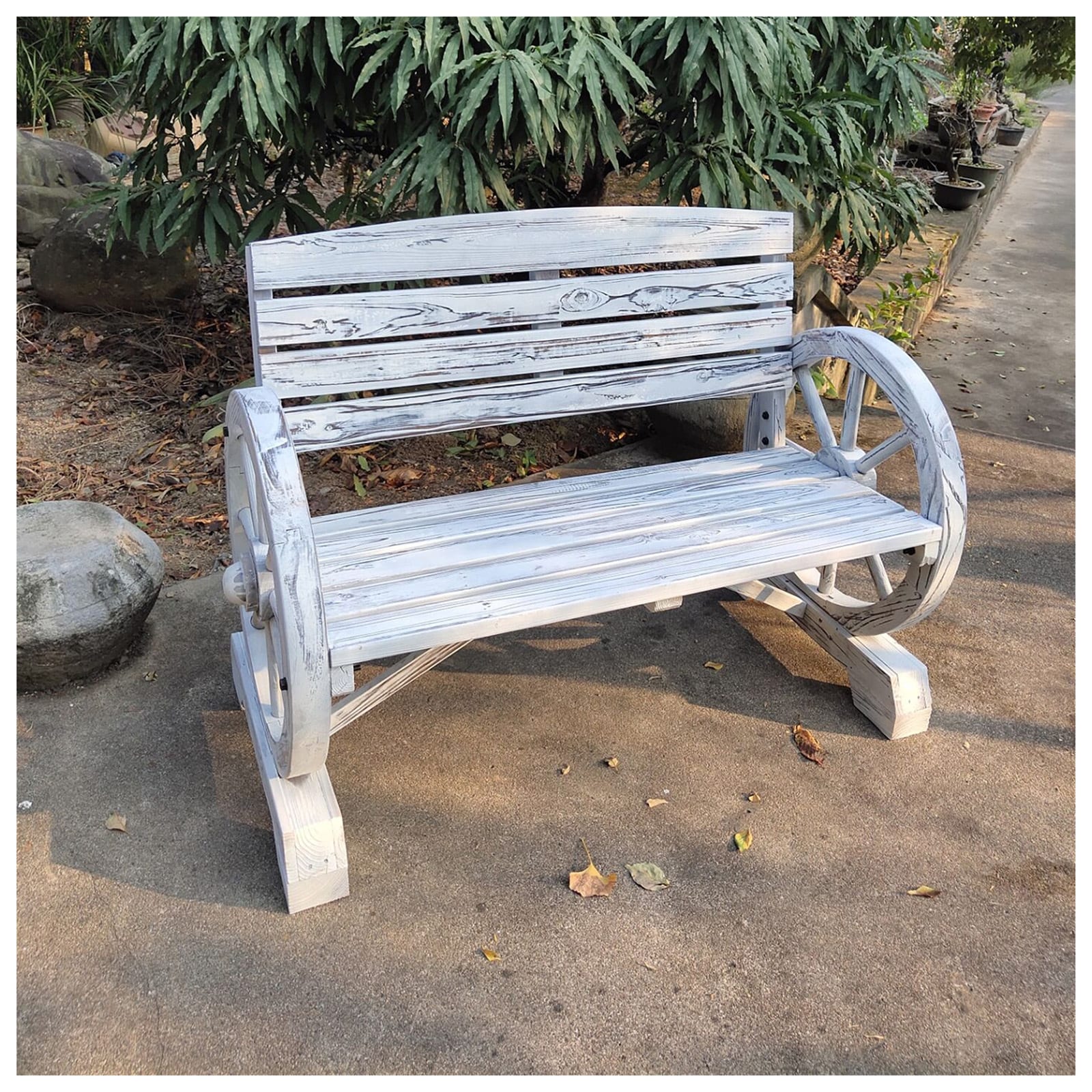 HTI-Living Gartenbank mit Wagenr&auml;dern als Armlehne Sommerset Wei&szlig; Rustikal - Bild 1