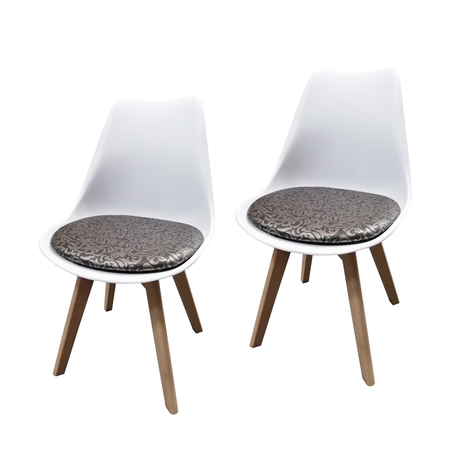 HTI-Living Esszimmerstuhl 2er Set Weiß mit Kunstledersitz Atlanta Braun mit Ornament
