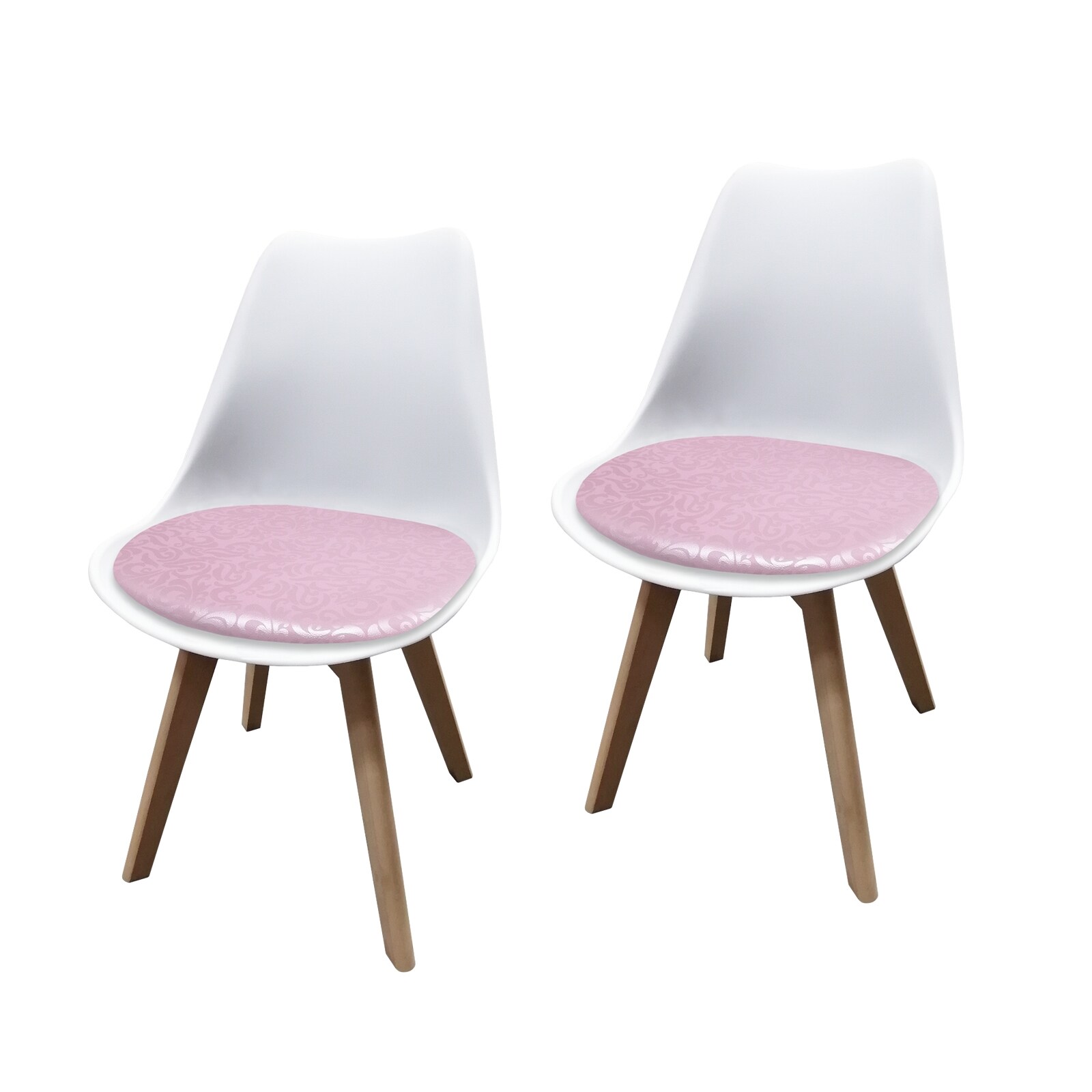 HTI-Living Esszimmerstuhl 2er Set Weiß mit Kunstledersitz Atlanta Rosa mit Ornament