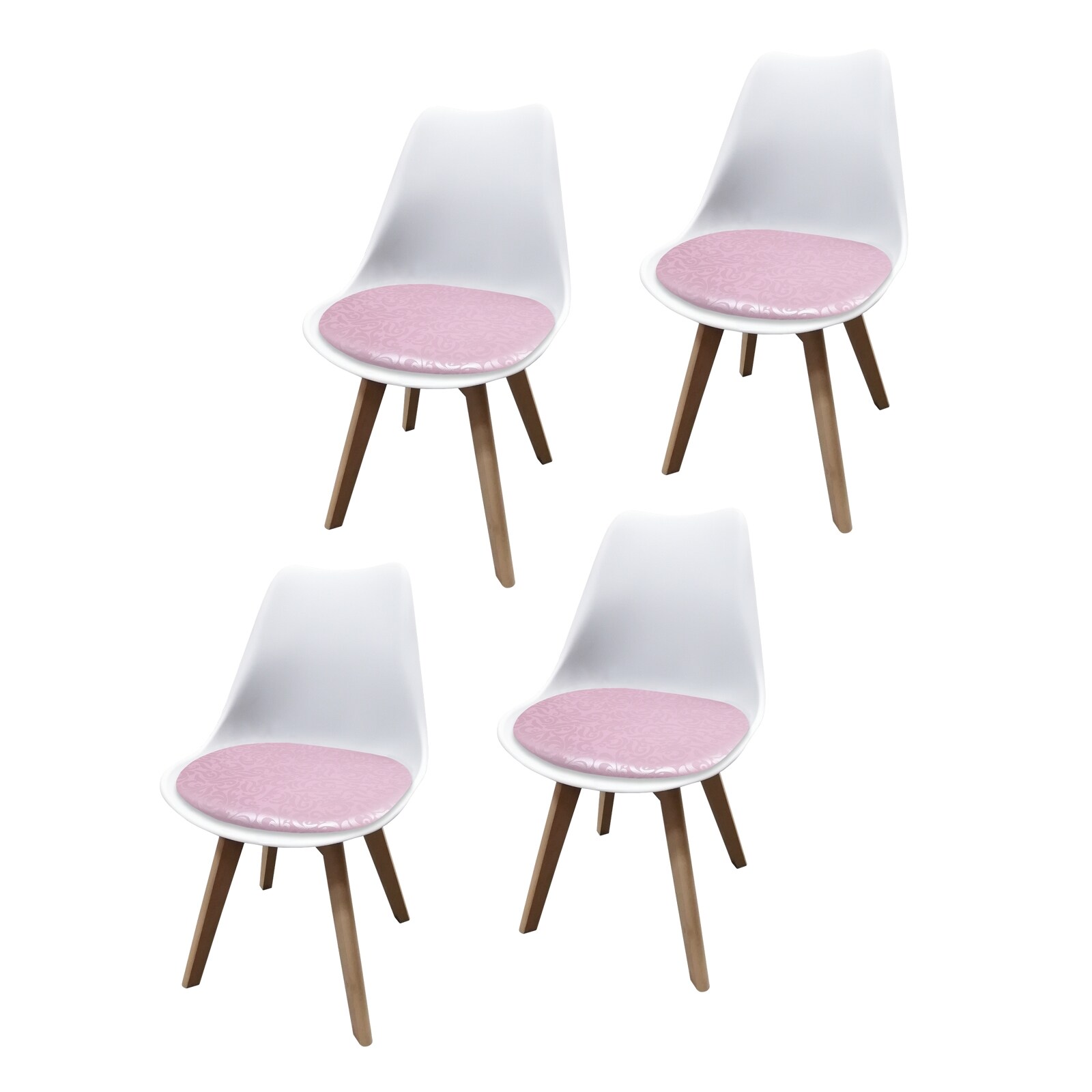 HTI-Living Esszimmerstuhl 4er Set Weiß mit Kunstledersitz Atlanta Rosa mit Ornament