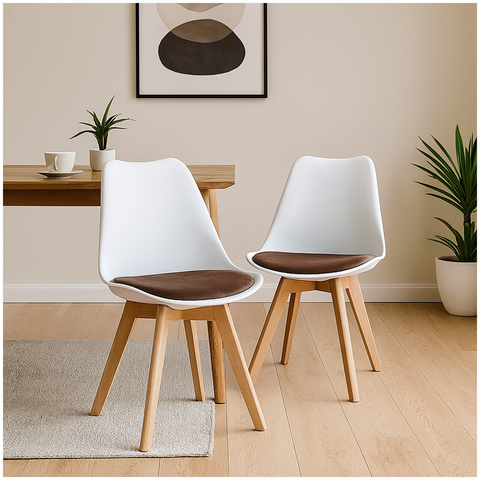 HTI-Living Esszimmerstuhl Samt 2er Set Atlanta Weiß/Braun