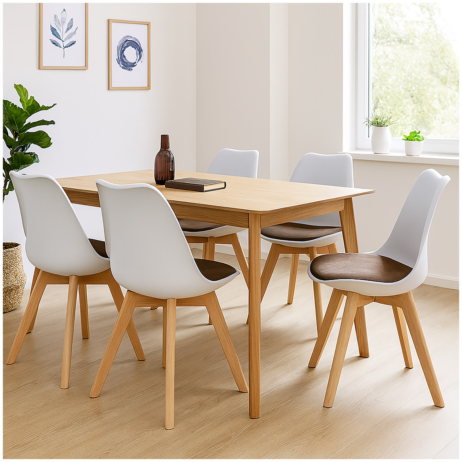 HTI-Living Esszimmerstuhl Samt 4er Set Atlanta Weiß/Braun