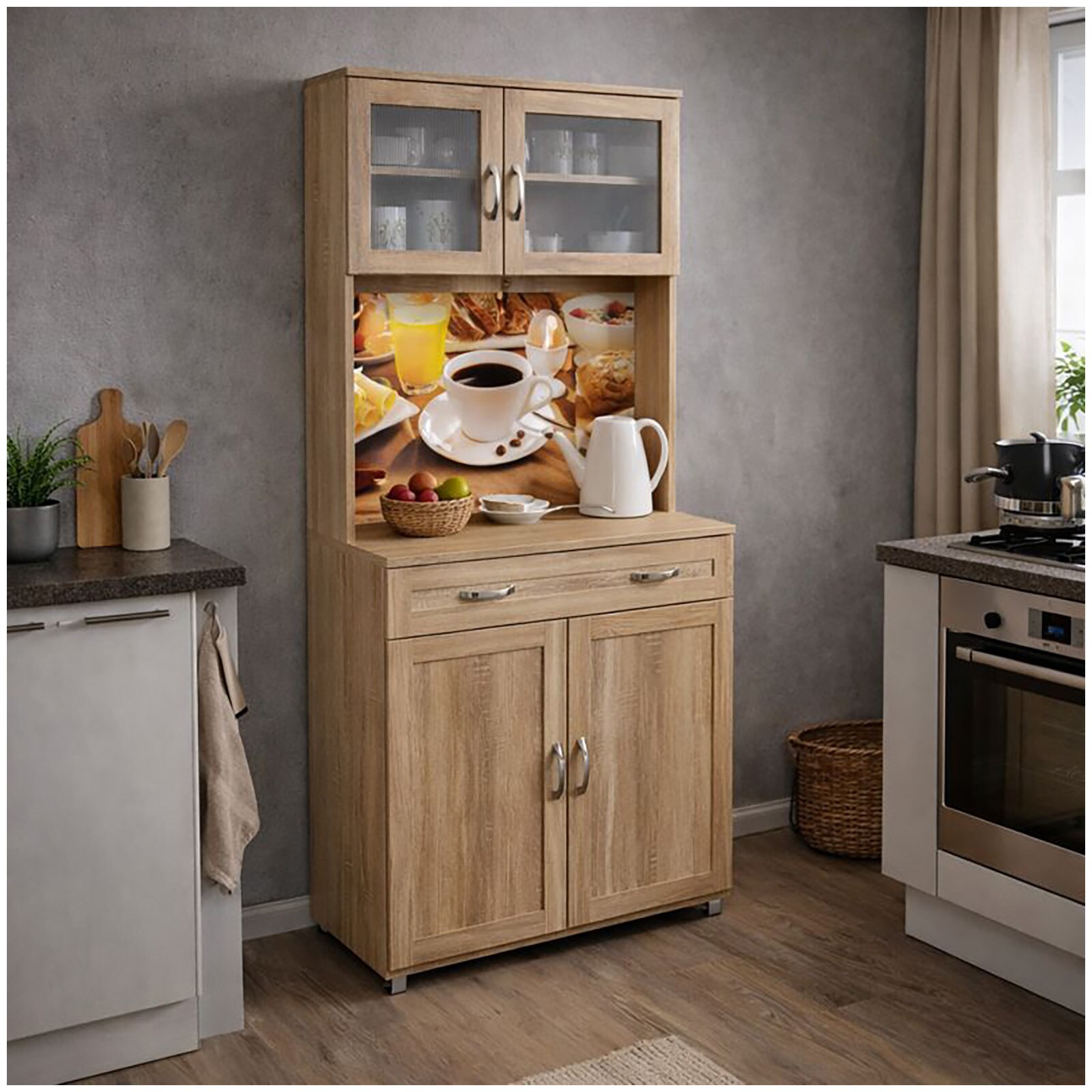 HTI-Living Küchenbuffet mit Glasteil Sonoma Blanca Bistro