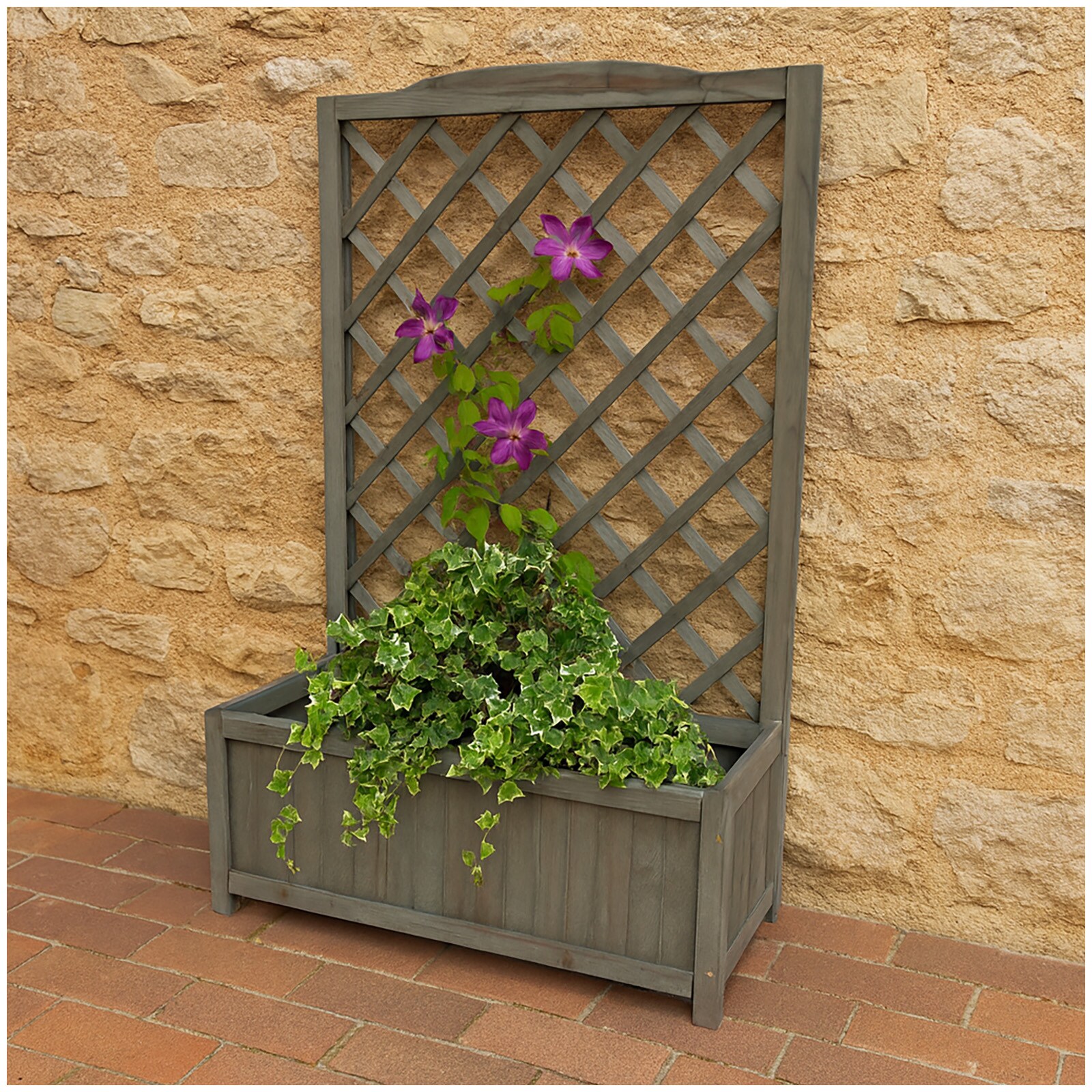 HTI-Living Pflanzkasten mit Rankgitter aus Holz Grau Blumenkasten f&uuml;r Terrasse und Balkon - Bild 1