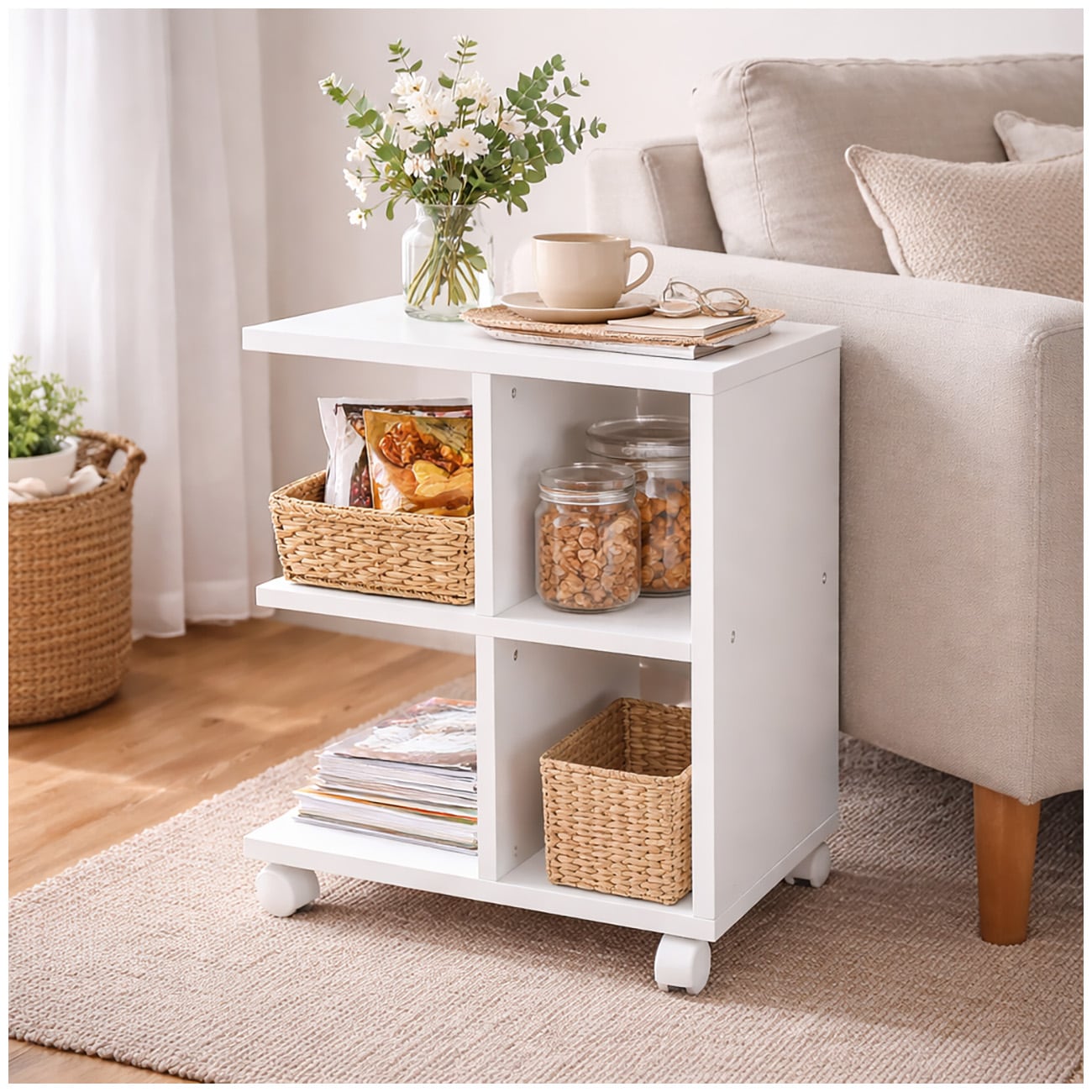 HTI-Living Beistelltisch auf Rollen Thekla Wei&szlig; - Bild 1