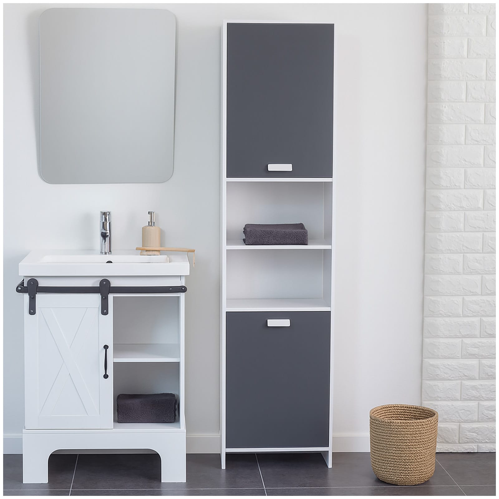 HTI-Living Badregal Grau/Wei&szlig; Thekla - Bild 1