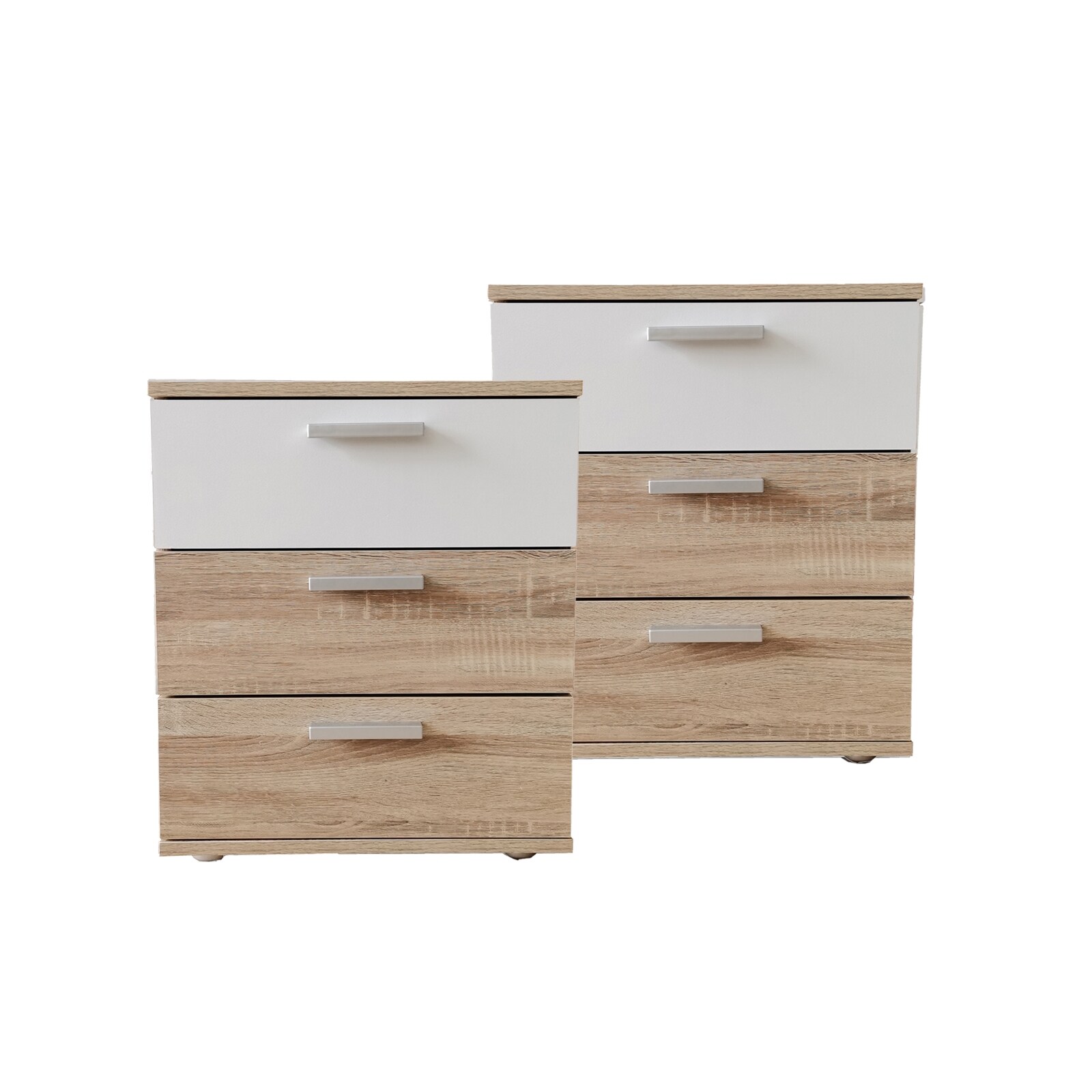 HTI-Living Nachtkommode 3 Schubladen Nina Sonoma Weiß 2er-Set