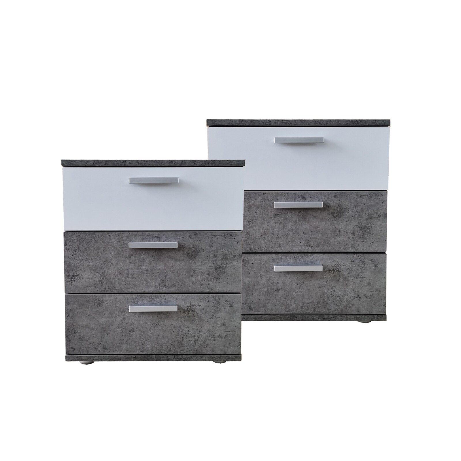 HTI-Living Nachtkommode 3 Schubladen Nina Beton Weiß 2er-Set