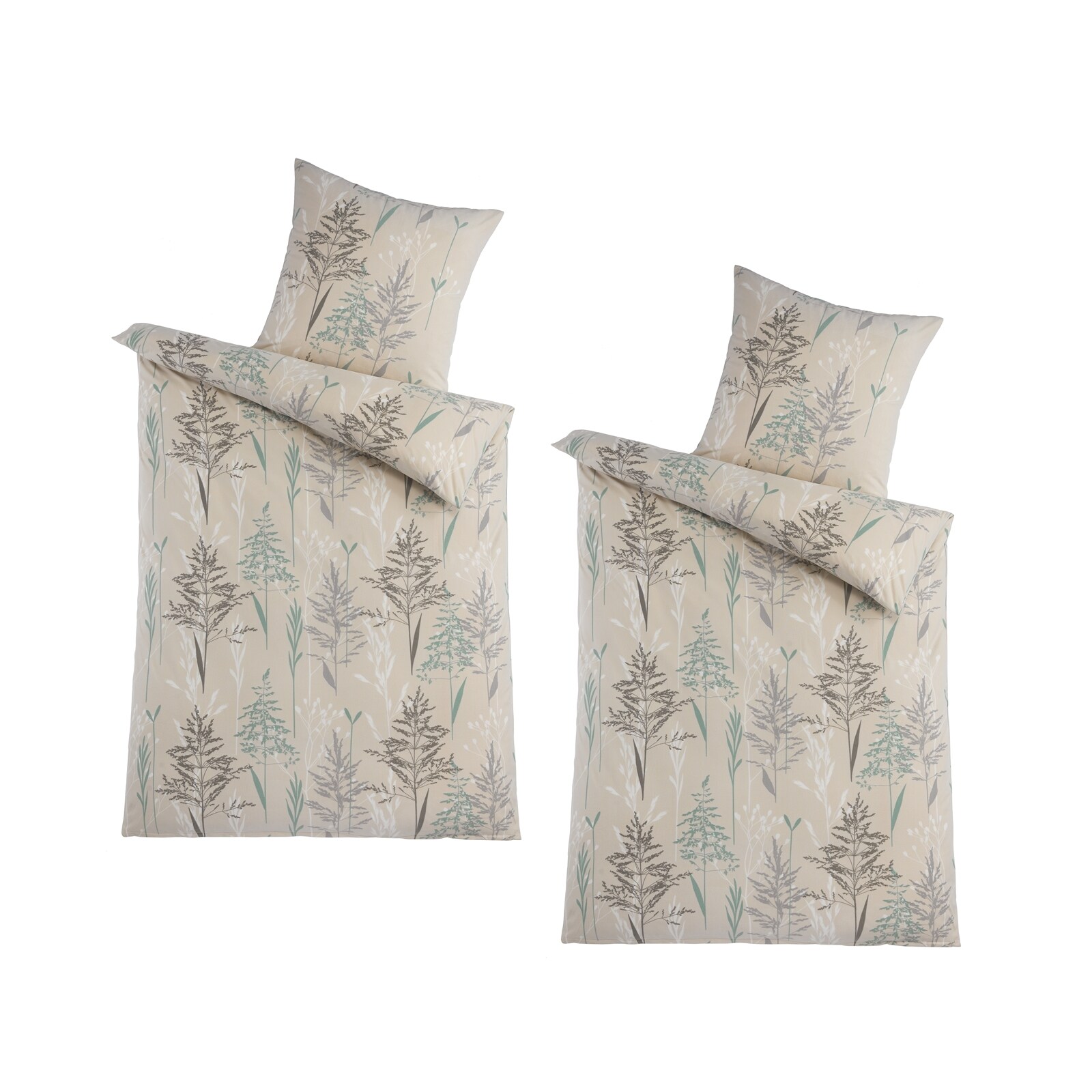 HTI-Living Mikrofaser Flausch Bettw&auml;sche 2 Sets Sand/Salbei - Bild 1