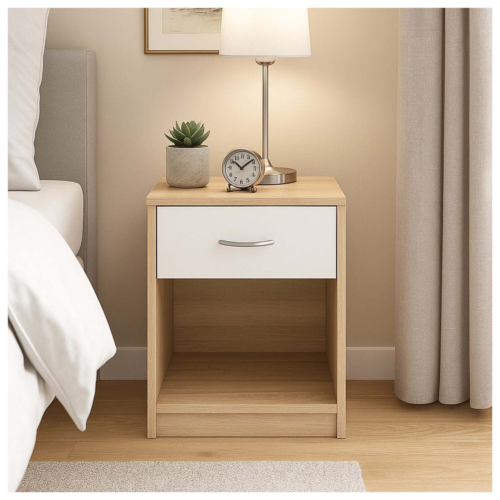 HTI-Living Nachtschrank mit 1 Schublade Nina Sonoma Wei&szlig; - Bild 1