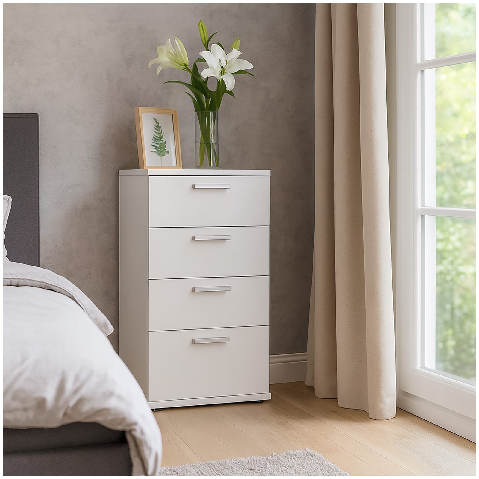 HTI-Living Nachtkommode 4 Schubladen Nina Wei&szlig; - Bild 1